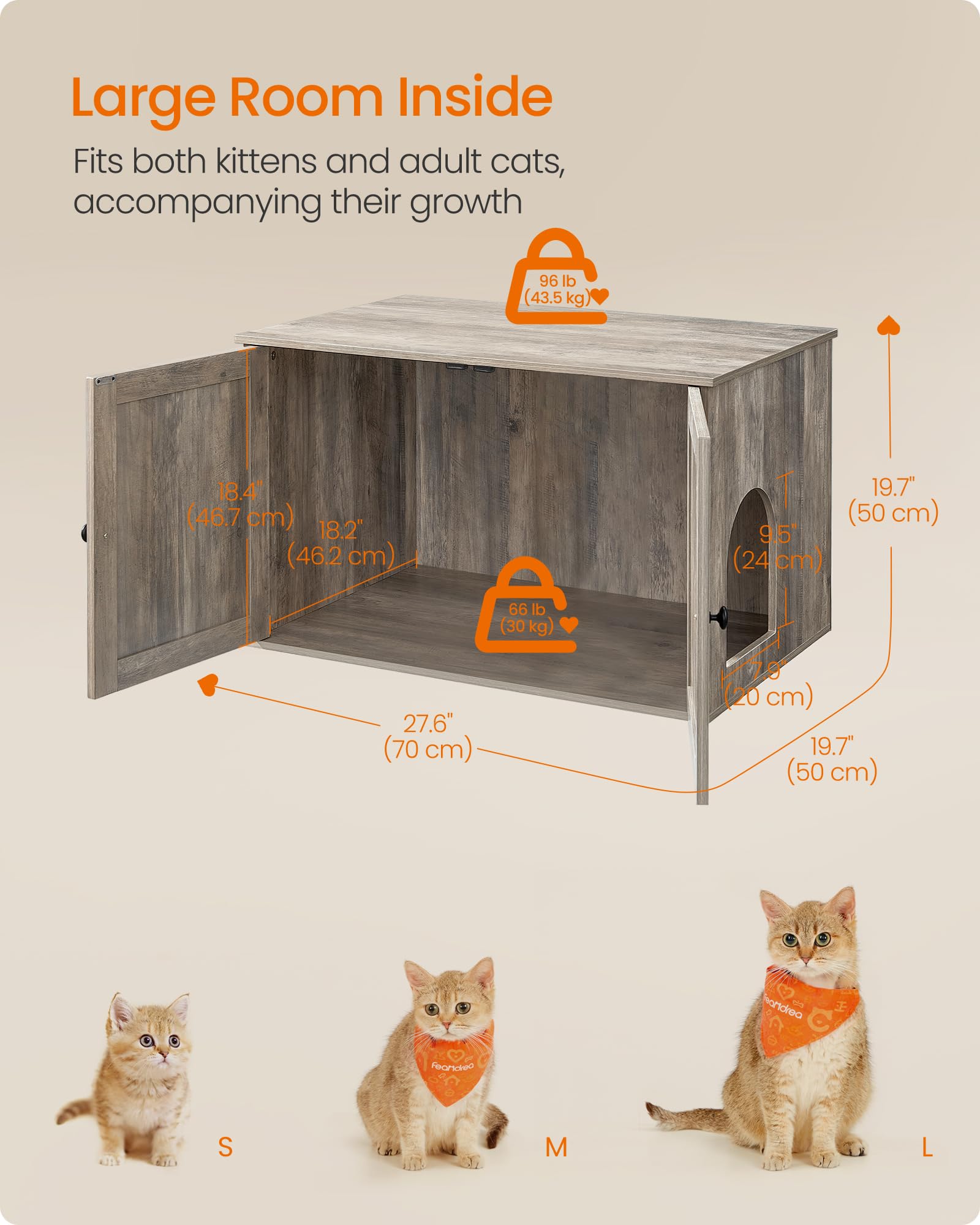 Feandrea Cat Litter Box Enclosure, Litter Box Furniture Hidden, Indoor Cat House, End Table, 27.6 X 19.7 X 19.7 Inches, Heather