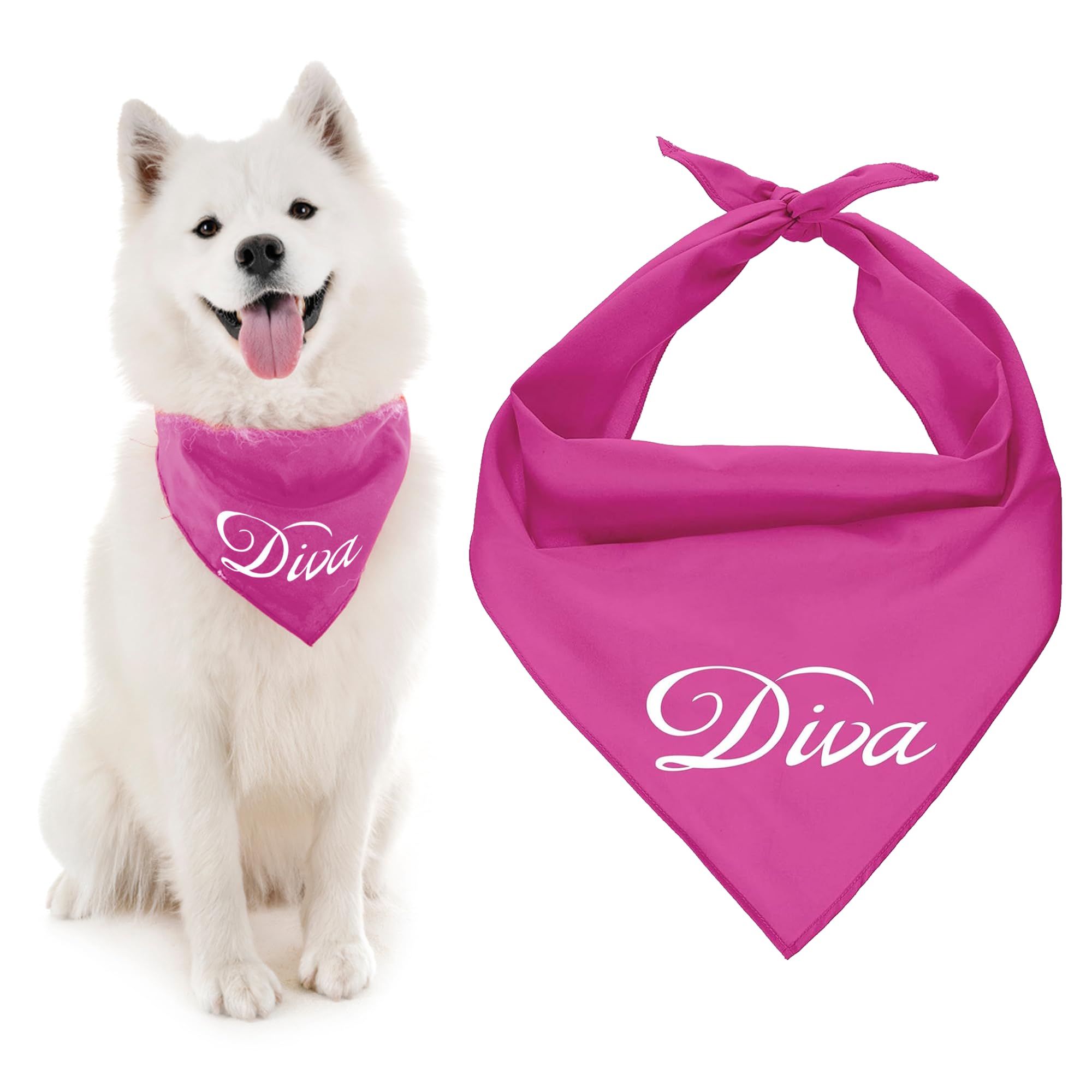 Parisian Pet Dog Bandanas With Printed 'Diva' Word - Classy Tie-On Adjustable Girl Dog Bandana - Dog Scarf For Large Dogs - Washable Triangle Female Dog Bib - Pink Handkerchief For Pets - L
