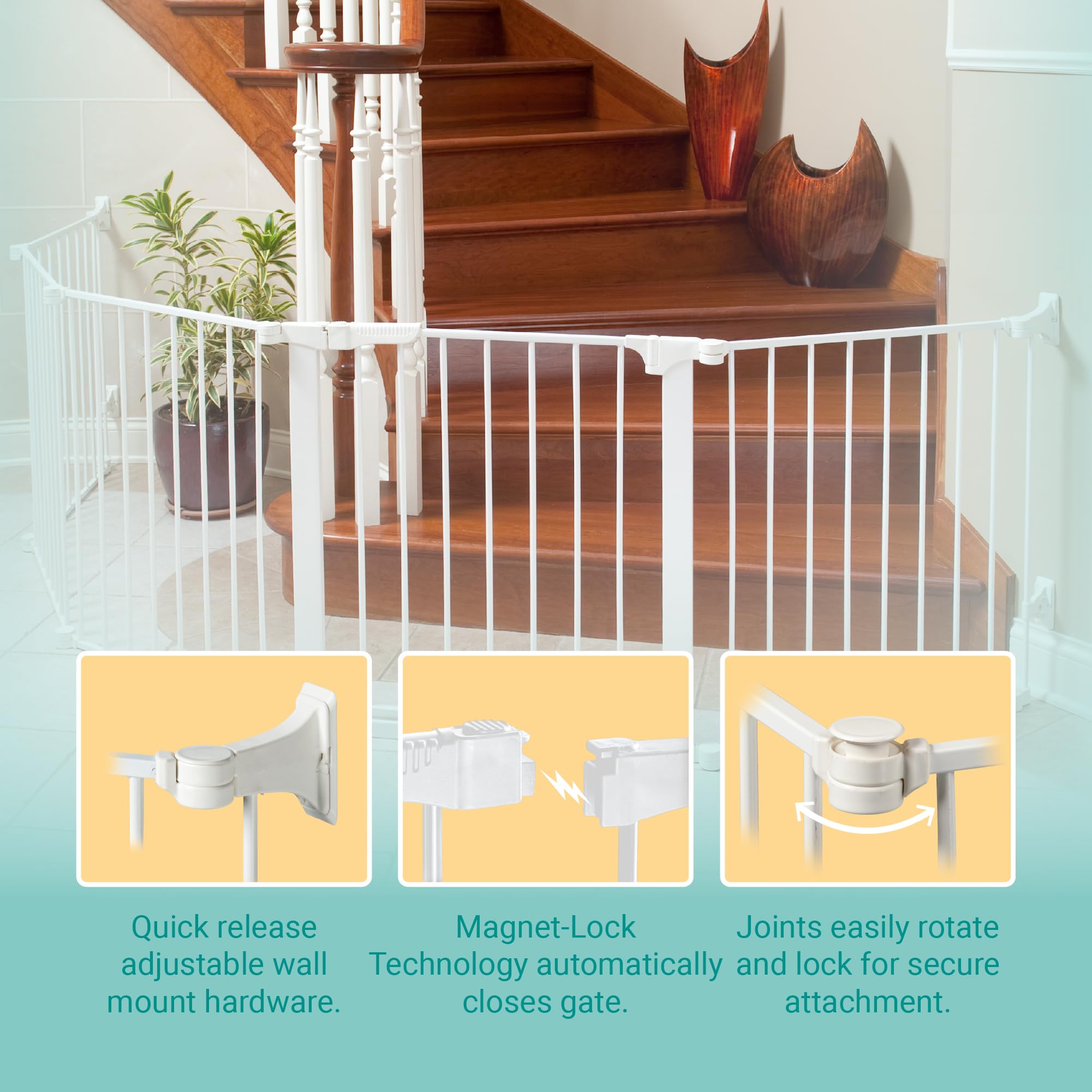 KidCo Custom Fit Auto Closing Baby Gate - 30" Door Section, Metal, White, Model G3000