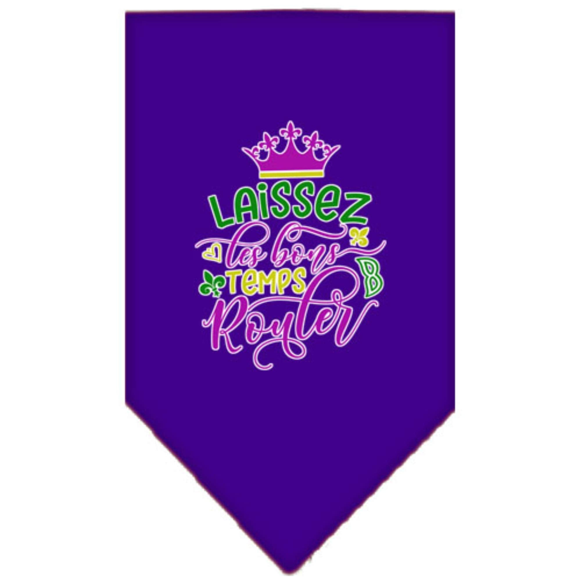 Mirage Pet Product Laissez Les Bons Temps Rouler Screen Print Mardi Gras Bandana Purple Large
