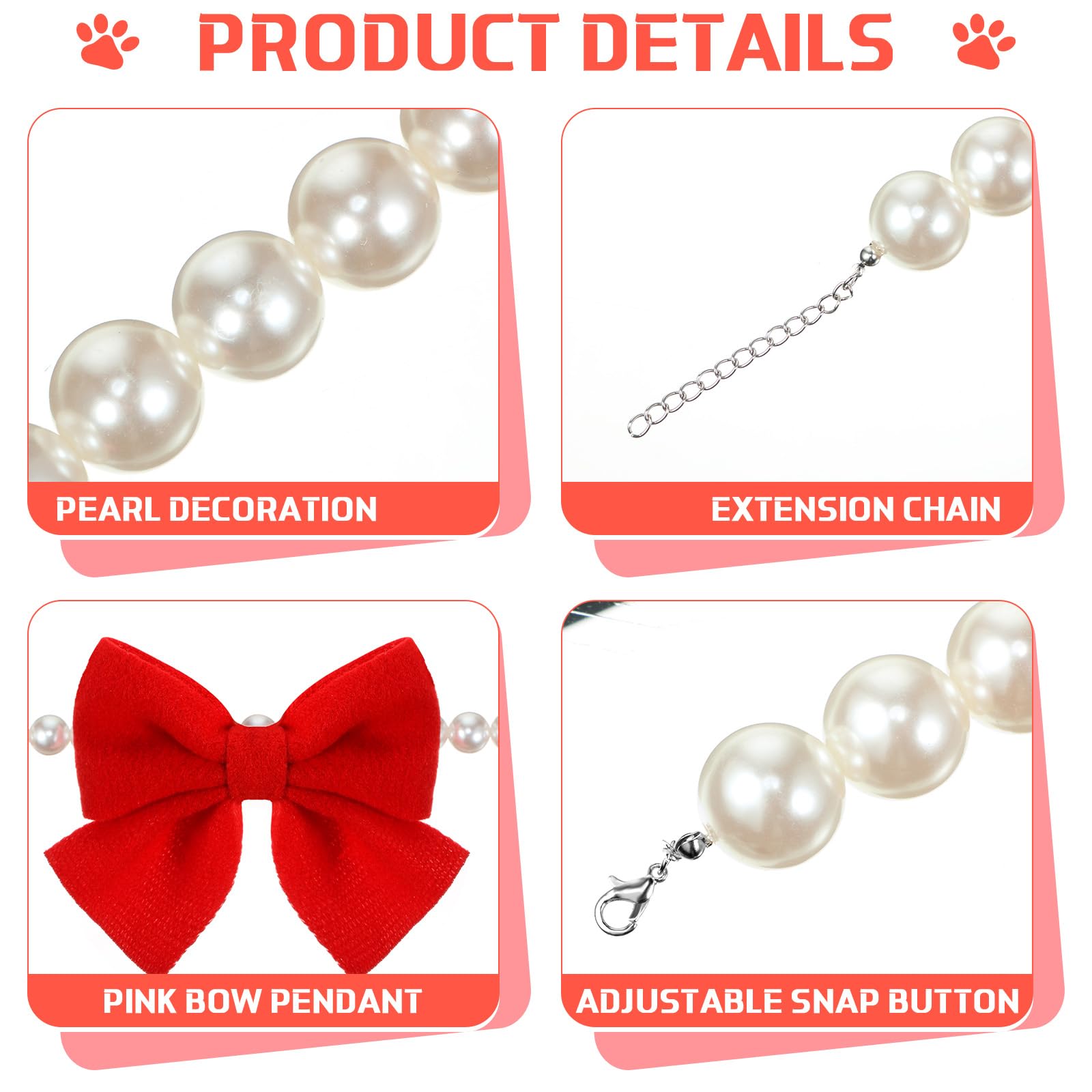 Leifide Chunky Pearl Dog Necklace With Red Bow 20Mm Large Bead Big Pearl Puppy Collar Collar Adjustable Necklace Jewellery Acces