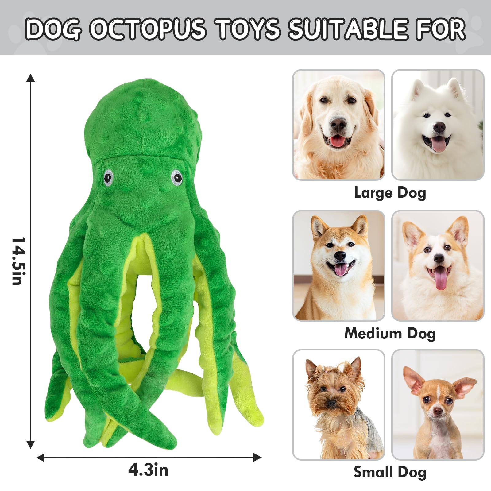 Chngeary 2 Pack Octopus Squesky Dog Toys For Large Medium Small Dogs, Stuffed And Tough Plush Dog Toys For Aggressive Chewers (G