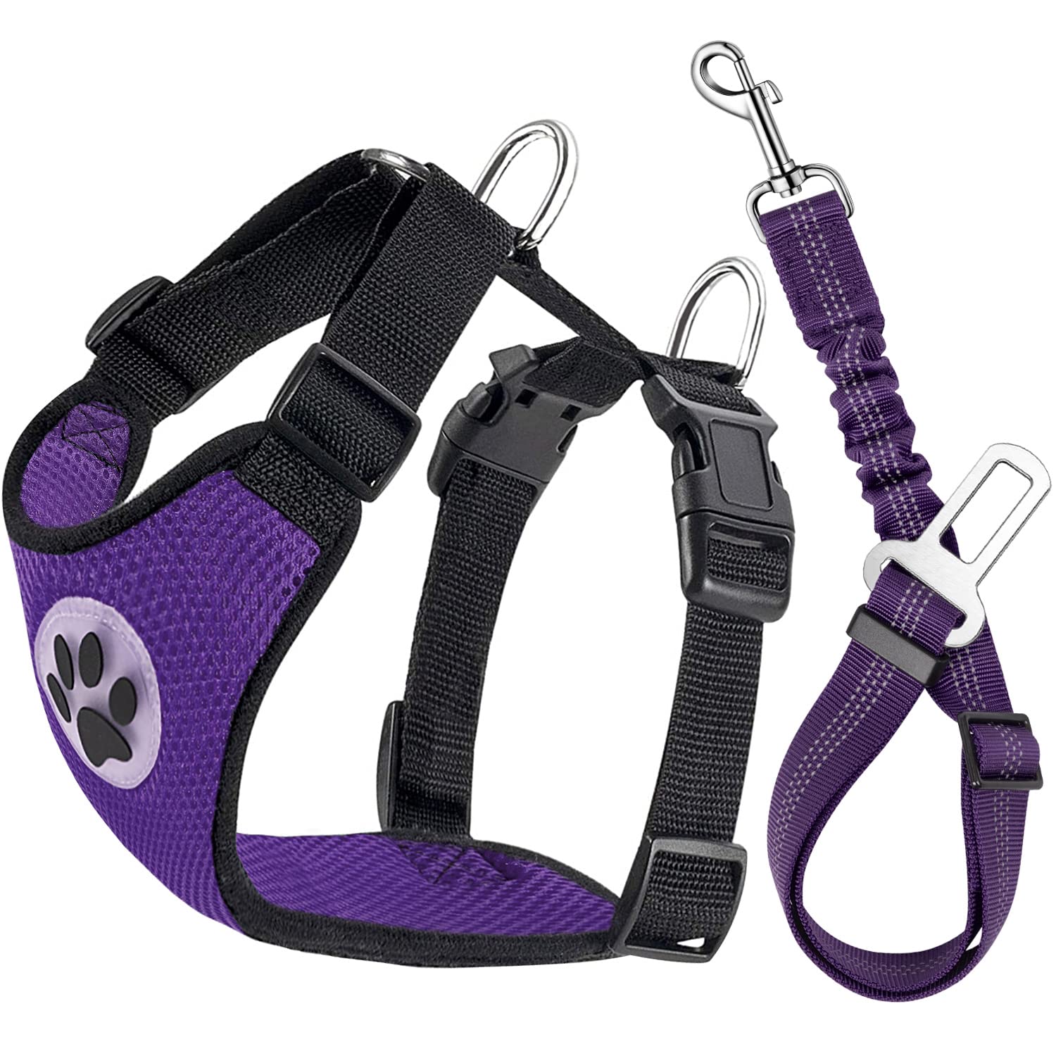 Lukovee Dog Safety Vest Harness With Seatbelt, Seat Belt Adjustable Pet Harnesses Double Breathable Mesh Fabric With Car Vehicle
