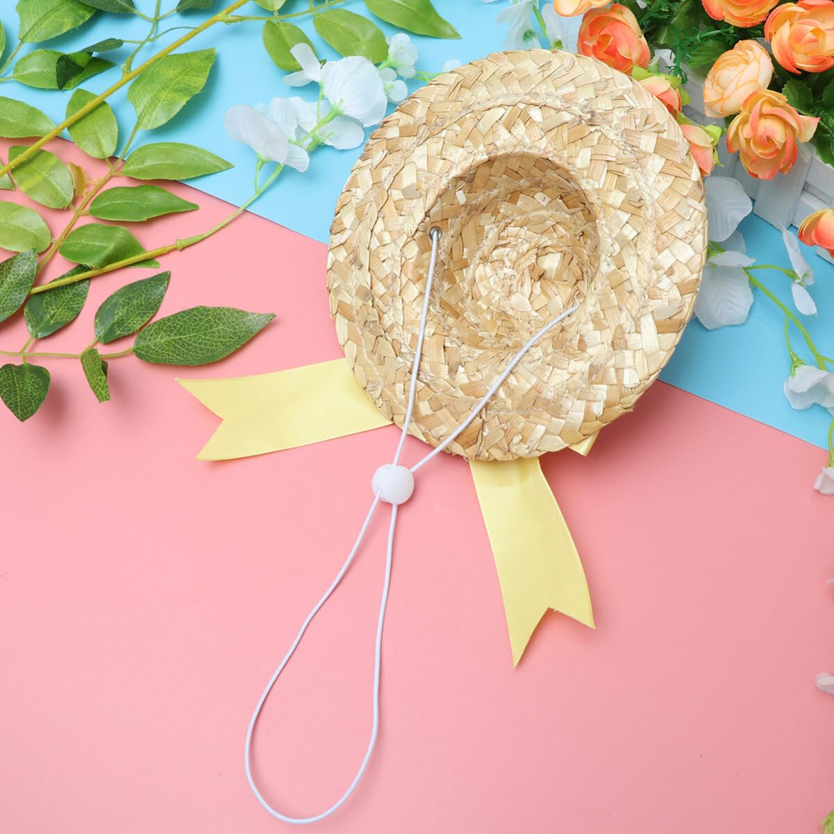 Iplusmile Summer Floral Straw Hat Pet Sun Cap Mini Dog Cat Handcrafted Cap For Small Dogs Puppy Cats (Yellow, Size L)