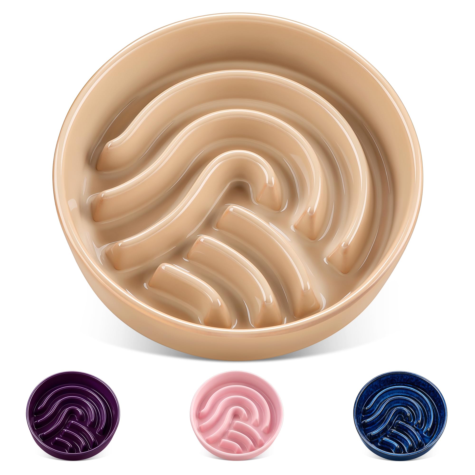 vancasso Slow Feeder Dog Bowl, 1.5 Cup Ceramic Slow Feeding Food Dish for Small and Medium Breed, Puzzle Dog Food Bowl for Fast 
