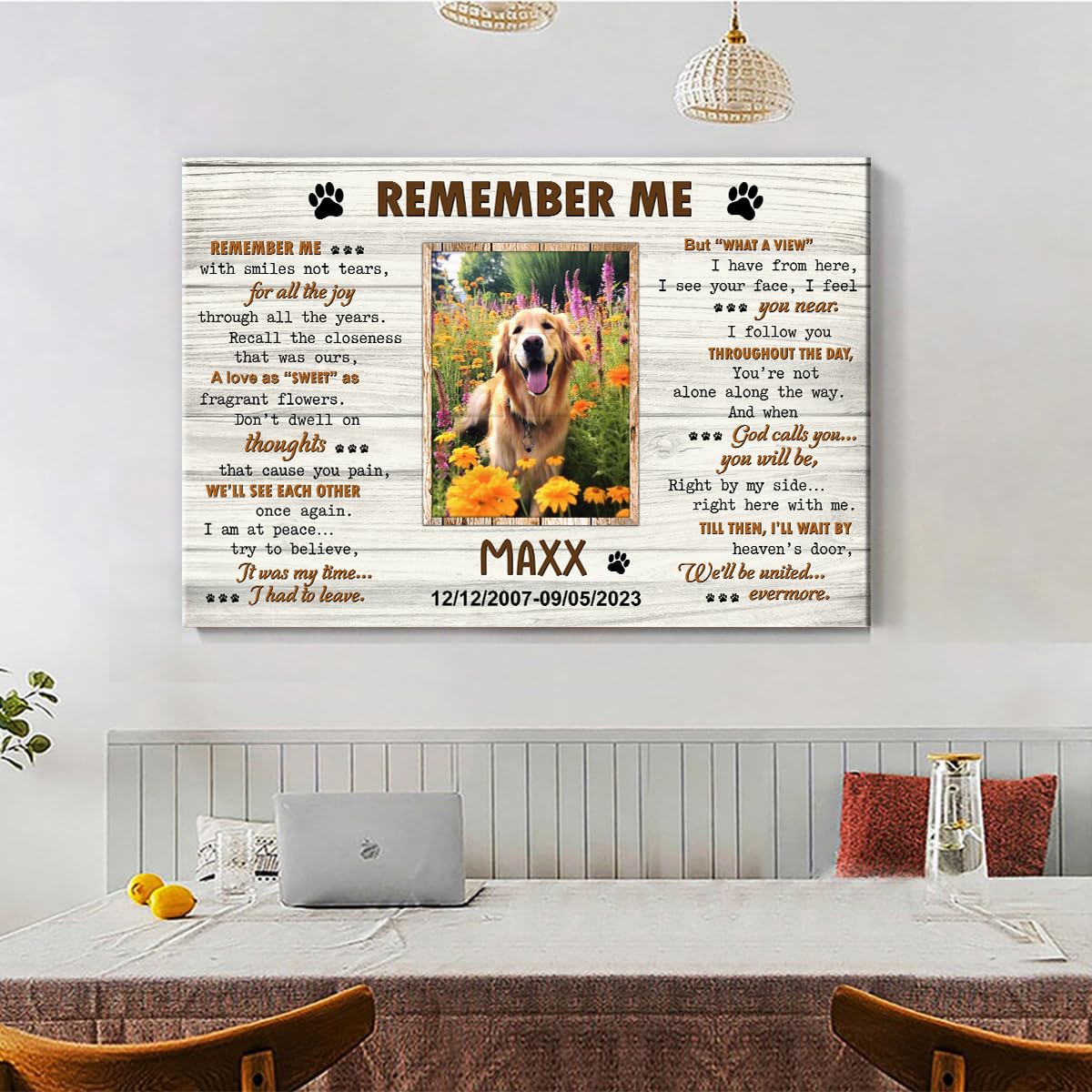 S101612 Dog Memorial Landscape Canvas, Remember Me Gift For Dog Lovers, Personalized Memorial With Picture Date