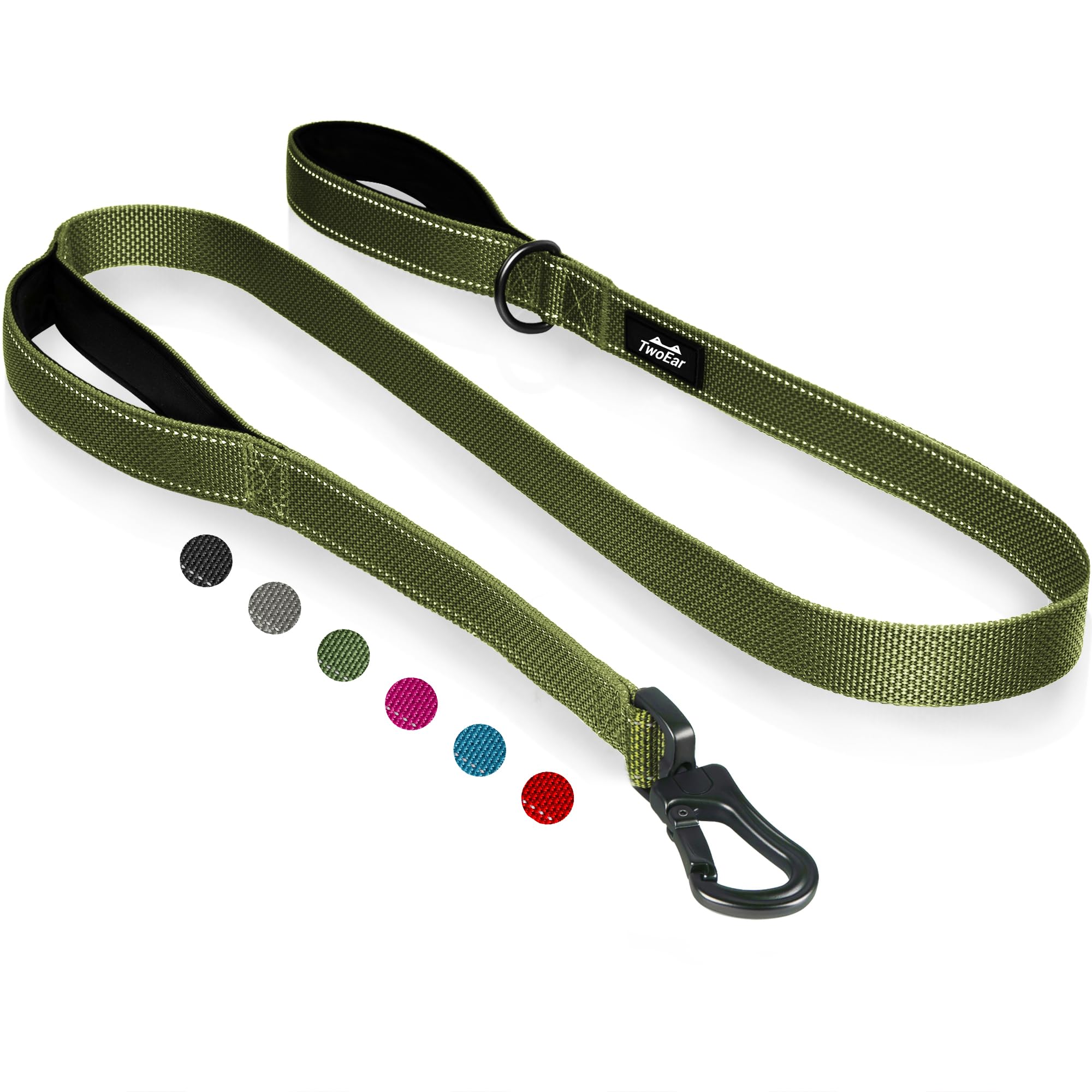 Twoear 4Ft 1In Strong Green Dog Leash With 2 Padded Handles, Traffic Handle Extra Control, Comfortable Soft Dual Handle, Auto Lo