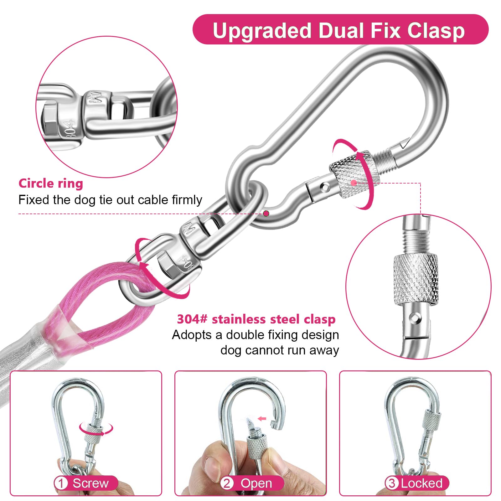 Dog Tie Out Cable For Outside,20Ft Long Dog Leash&Chains With Swivel Hook,Small-Large Dogs Runner Cable For Yard,Heavy Duty Dogs