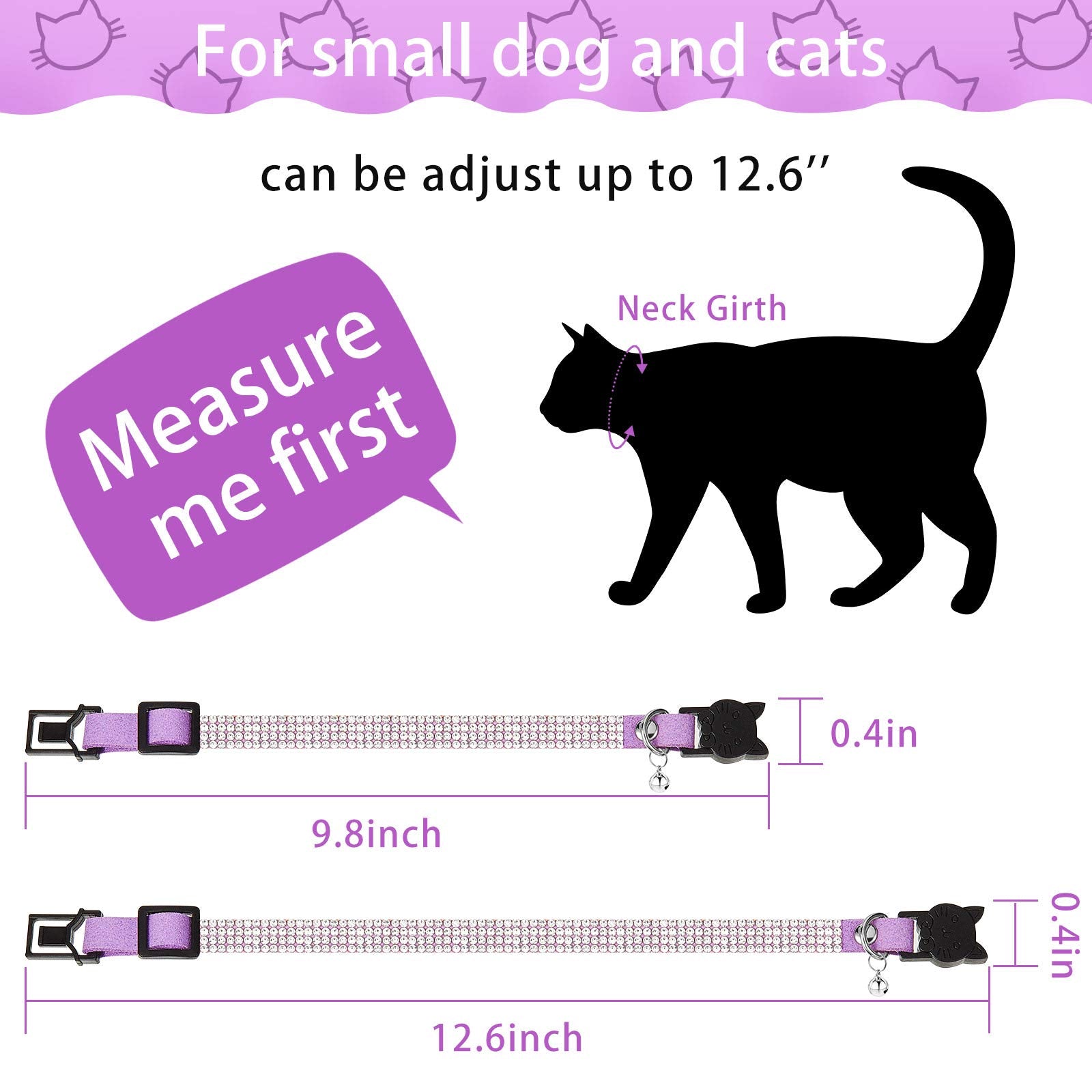 Weewooday 4 Pieces Rhinestones Cat Collars Breakaway Cat Collar With Bell Bling Pet Accessories With Soft Velvet, 4 Colors(S,Purple, Blue, Gold, Pink)