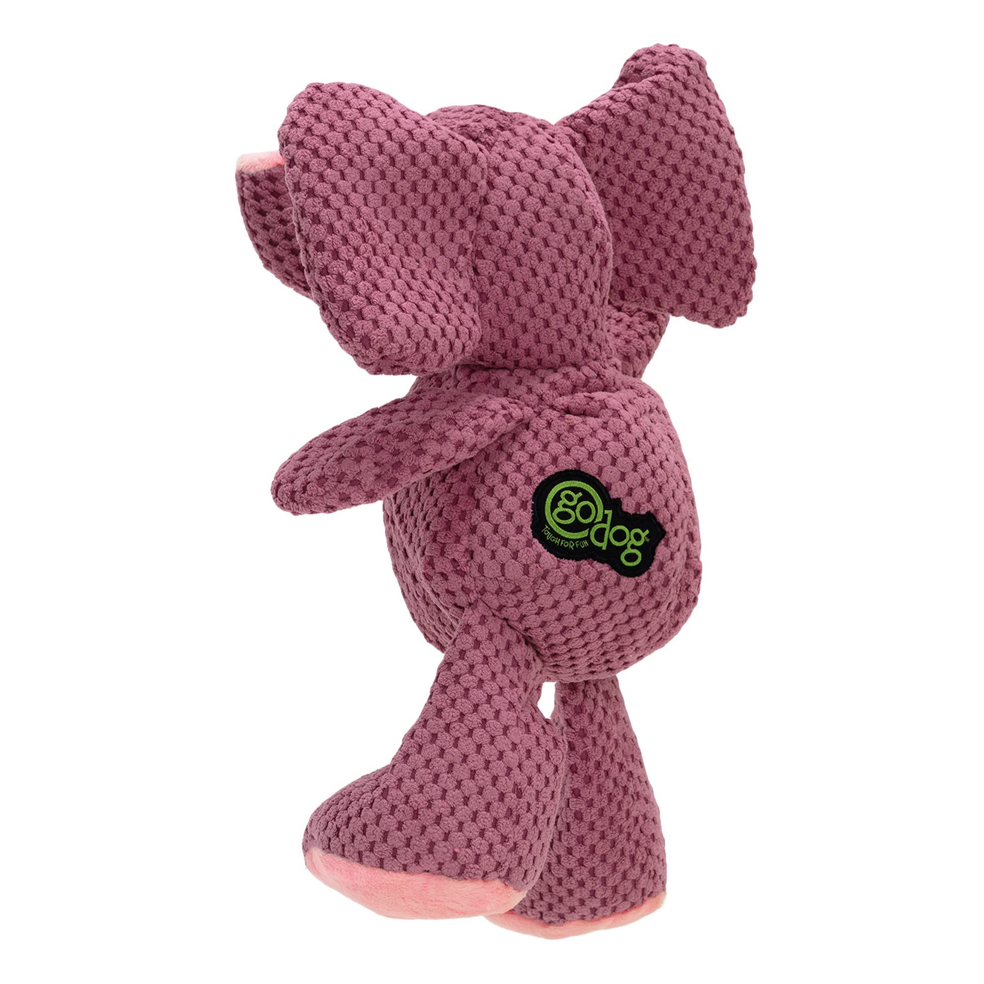 Godog Checkers Elephant Squeaky Plush Dog Toy, Chew Guard Technology - Violet, Large