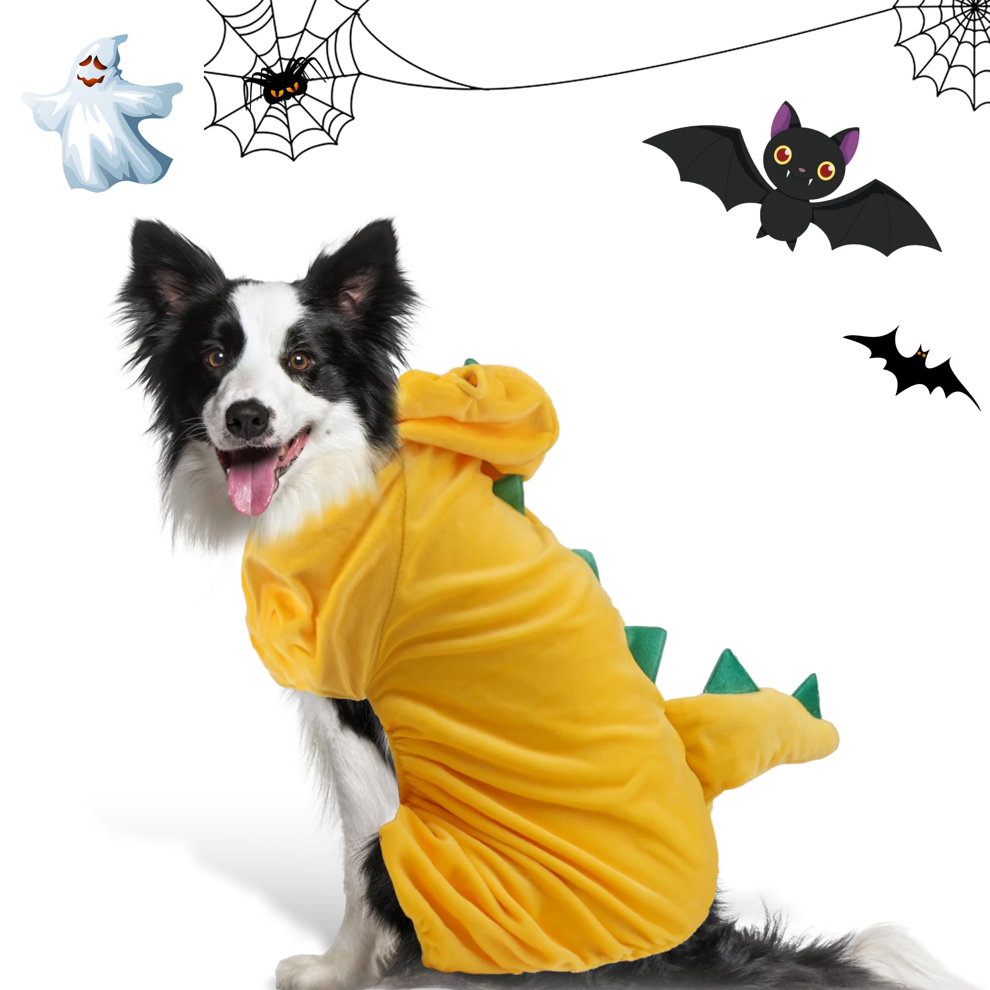 Delifur Dinosaur Dog Halloween Costume Pet Dino Hoodie For Medium Large Dogs (Xl, Yellow)