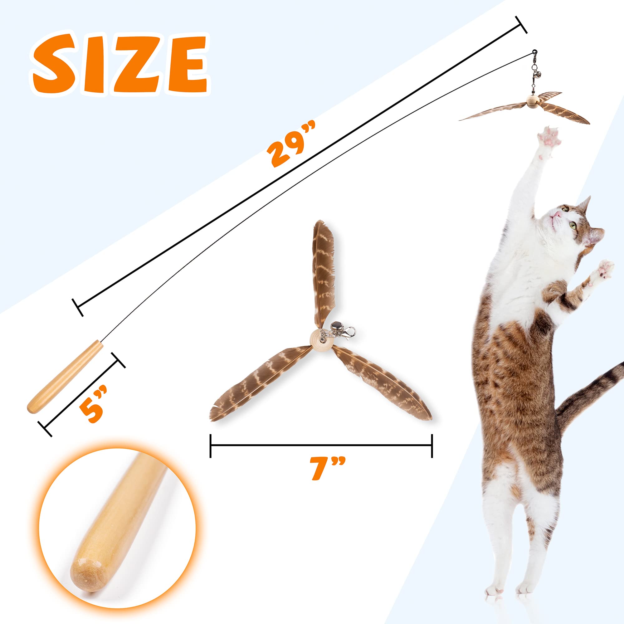 Jxfukal Cat Wand Toys, Interactive Cat Toys With 3 Feather Refills, 29 ' ' Flexible Steel Wire, Sturdy Wood Handle & Bell For Ki