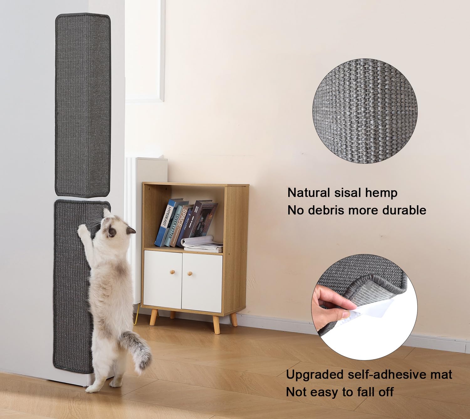 Miaoge 2Pcs 25.9X11.8 Inch Sisal Cat Scratching Mat,Wall Corner Cat Scratcher,Self-Adhesive Scratch Mat For Floor,Horizontal And