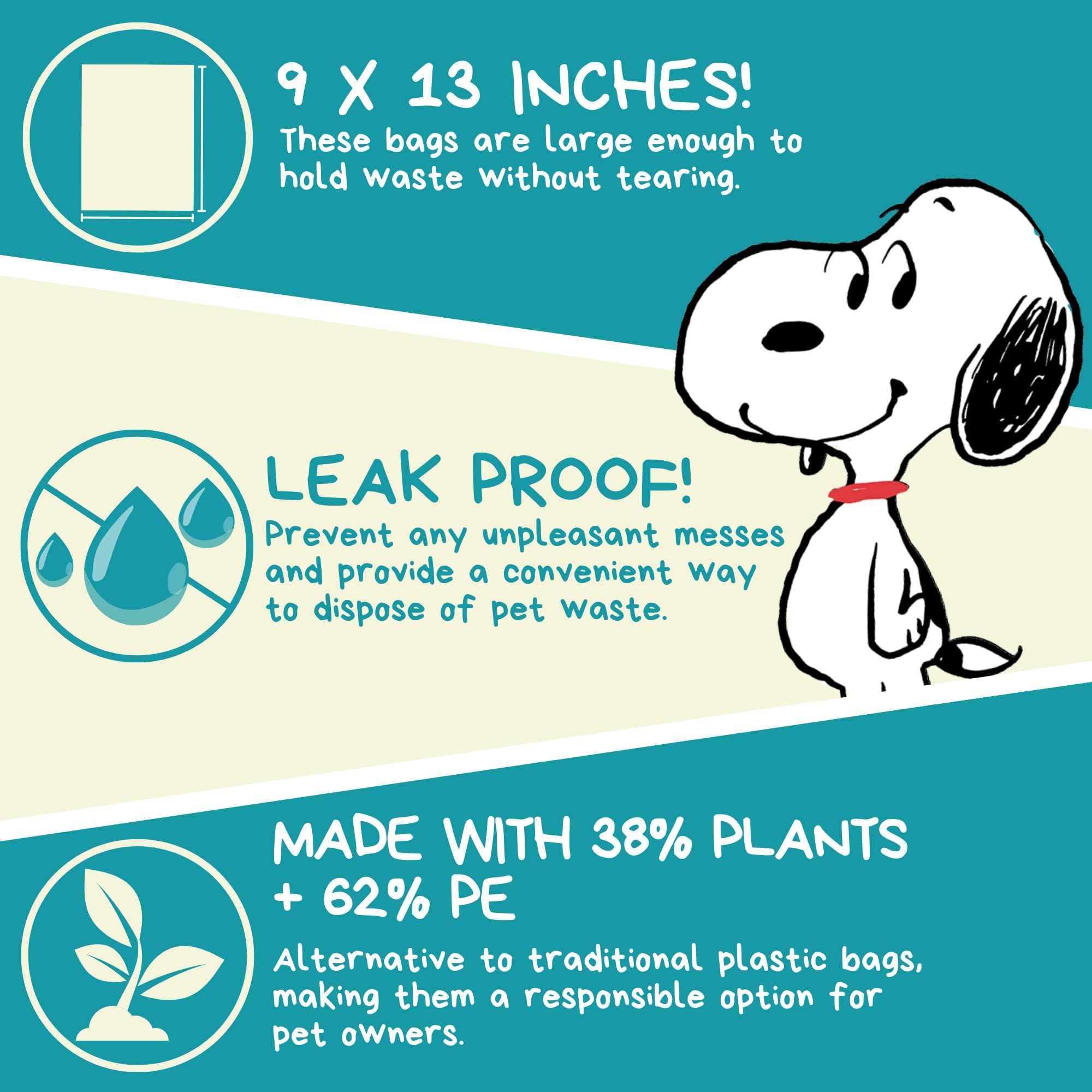 The Original Poop Bags USDA Biobased Pet Waste Bags - Peanuts Characters - Durable, Leak Resistant, 360 Count, BLK/GREEN