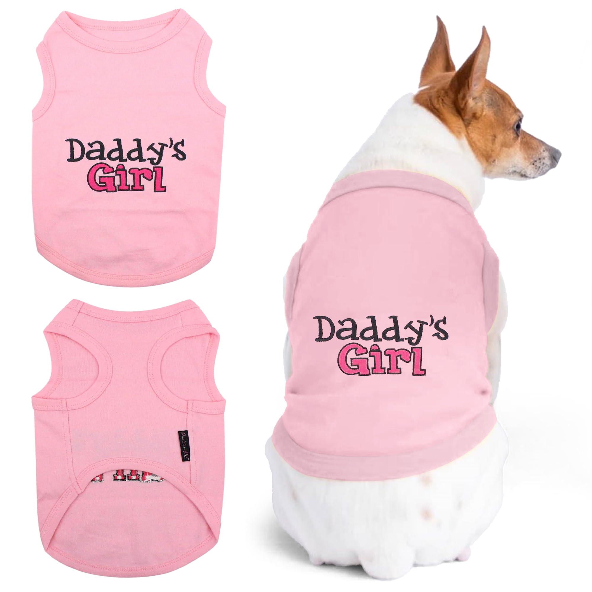 Parisian Pet Dog T-Shirt With Embroidered 'Daddy’S Girl' Words - 100% Cotton, Breathable Sleeveless Girl Dog Clothes - Machine Washable Dog Shirt For Large Dogs, L