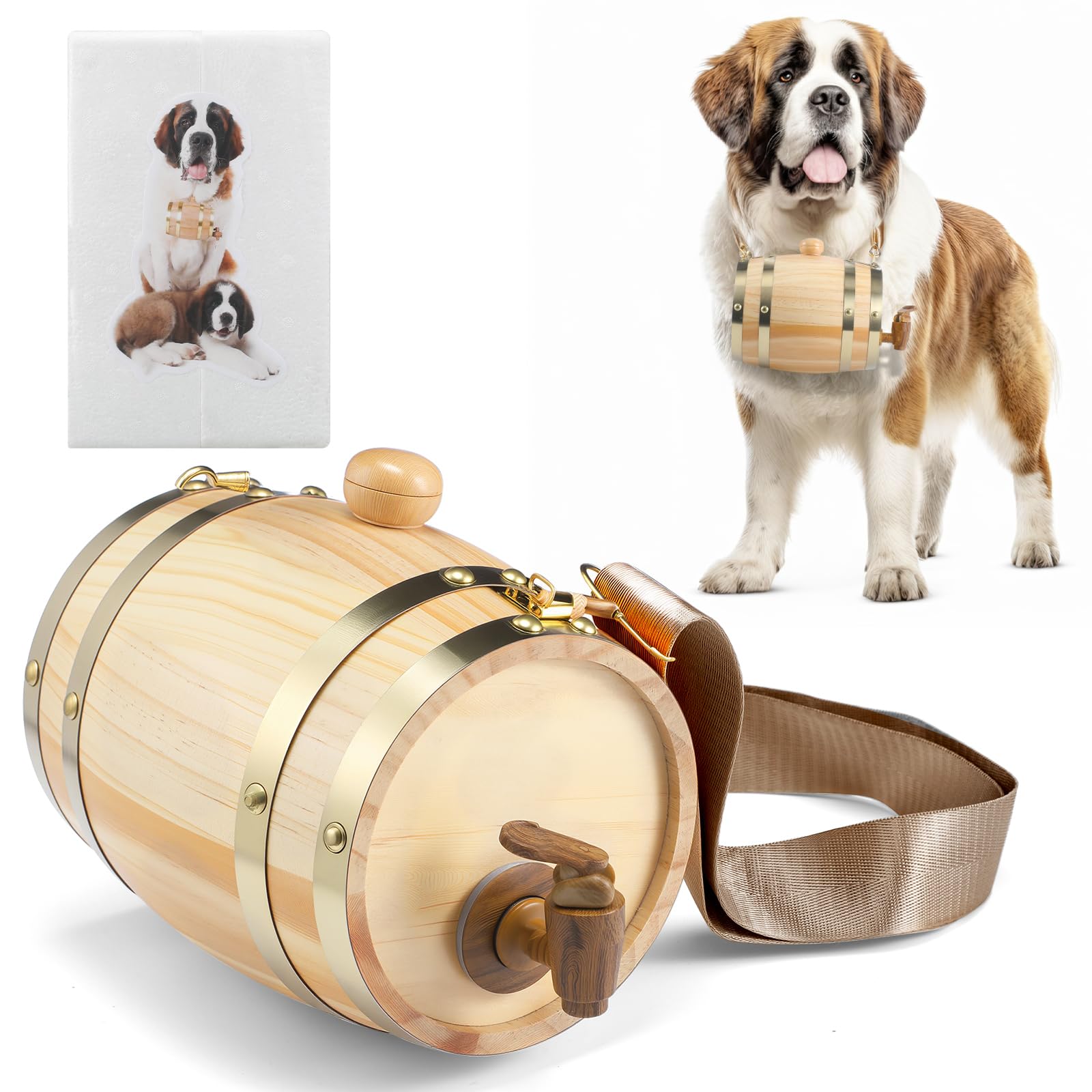 Huhumy 3 Pcs St Bernard Rescue Barrel Collar Set Include 1/2 Liter Saint Bernard Barrel Collar, Adjustable Hoops and Dog Sticker