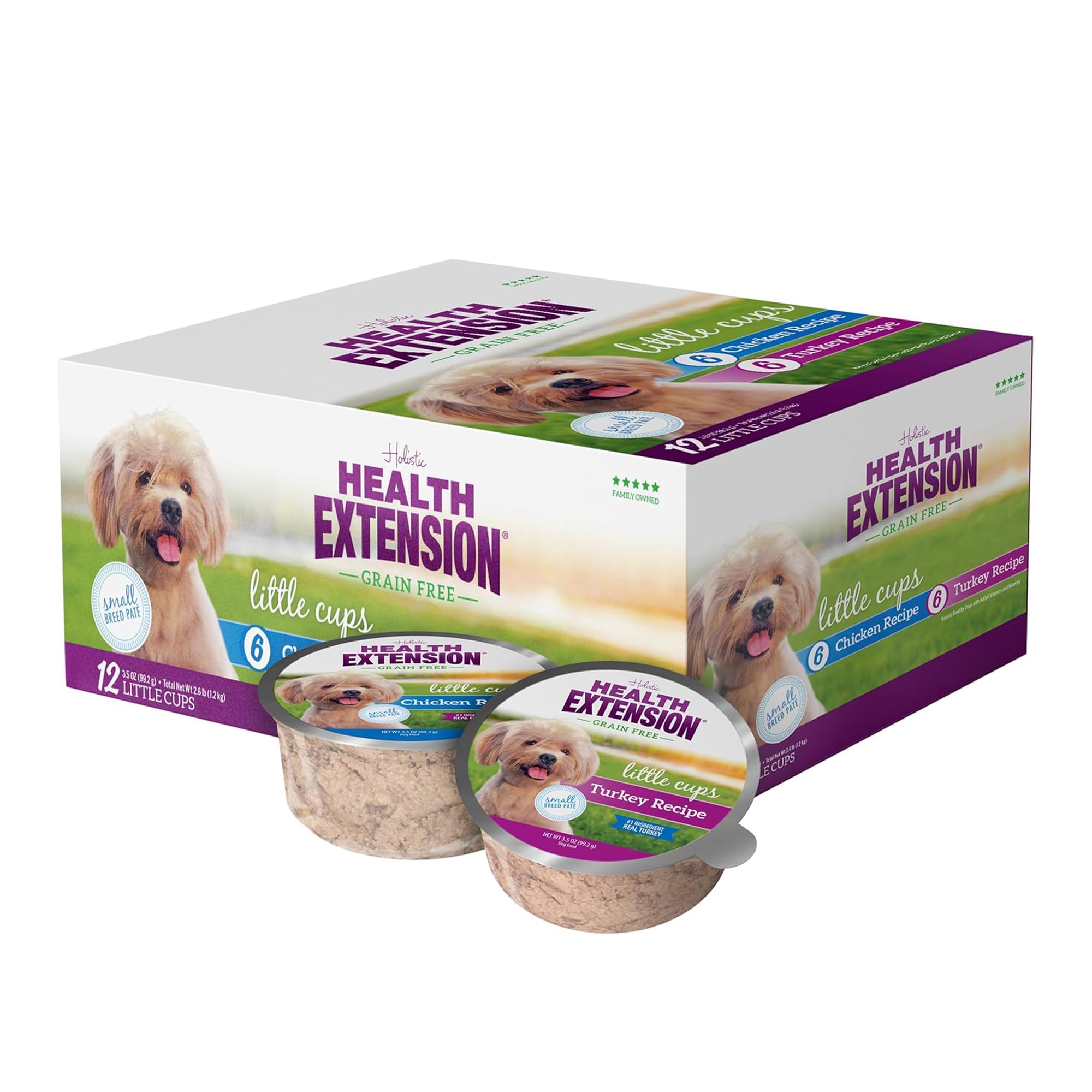 Health Extension Little Cups Grain-Free Wet Dog Food, Small Breed - Variety Box (6 Chicken/6 Turkey) 3.5 oz - Easy to Digest, Id