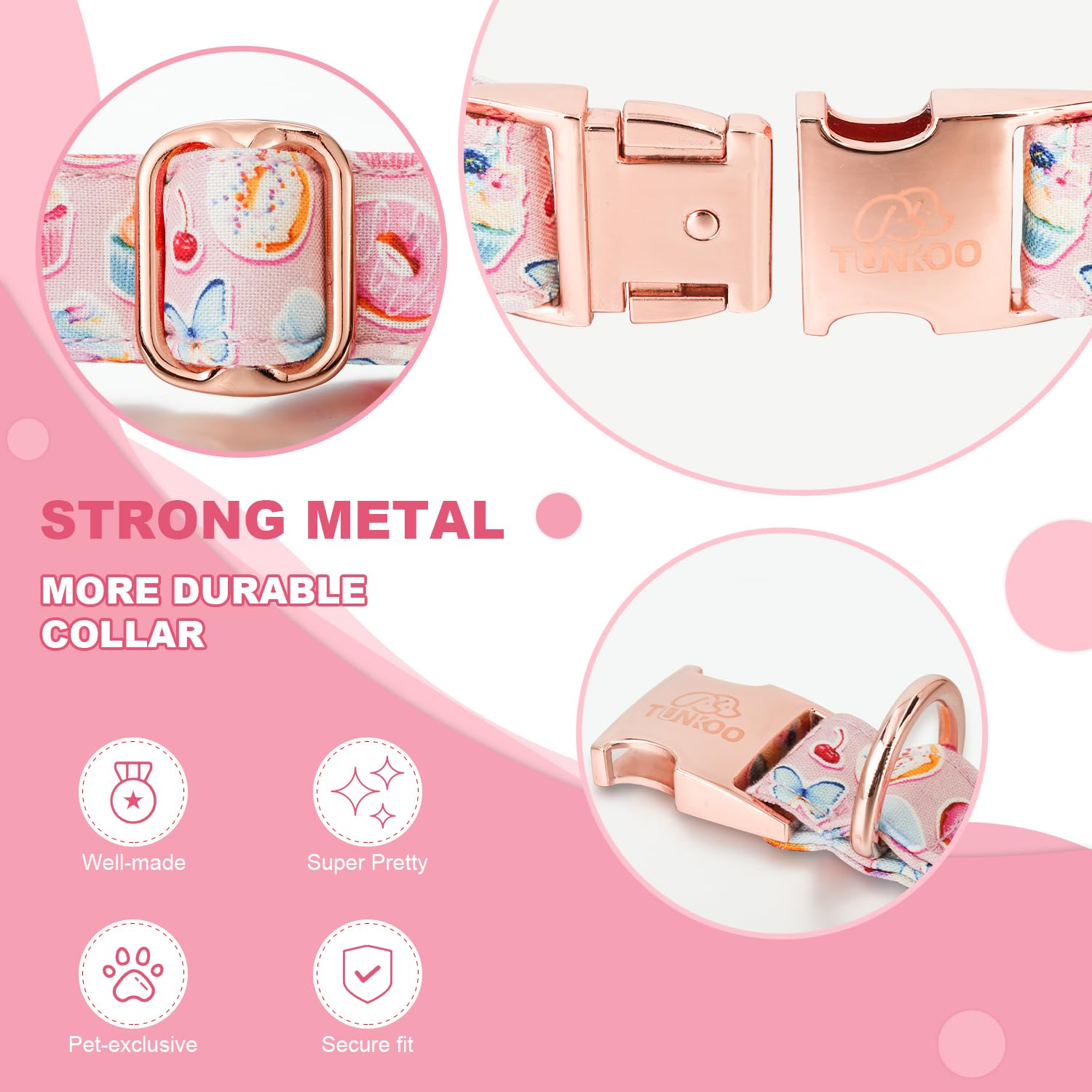 Tunkoo Pink Dog Collar With Bow Tie Cute Cake - Durable, Adjustable, And Stylish Pet Collar Available In Small Medium Large L