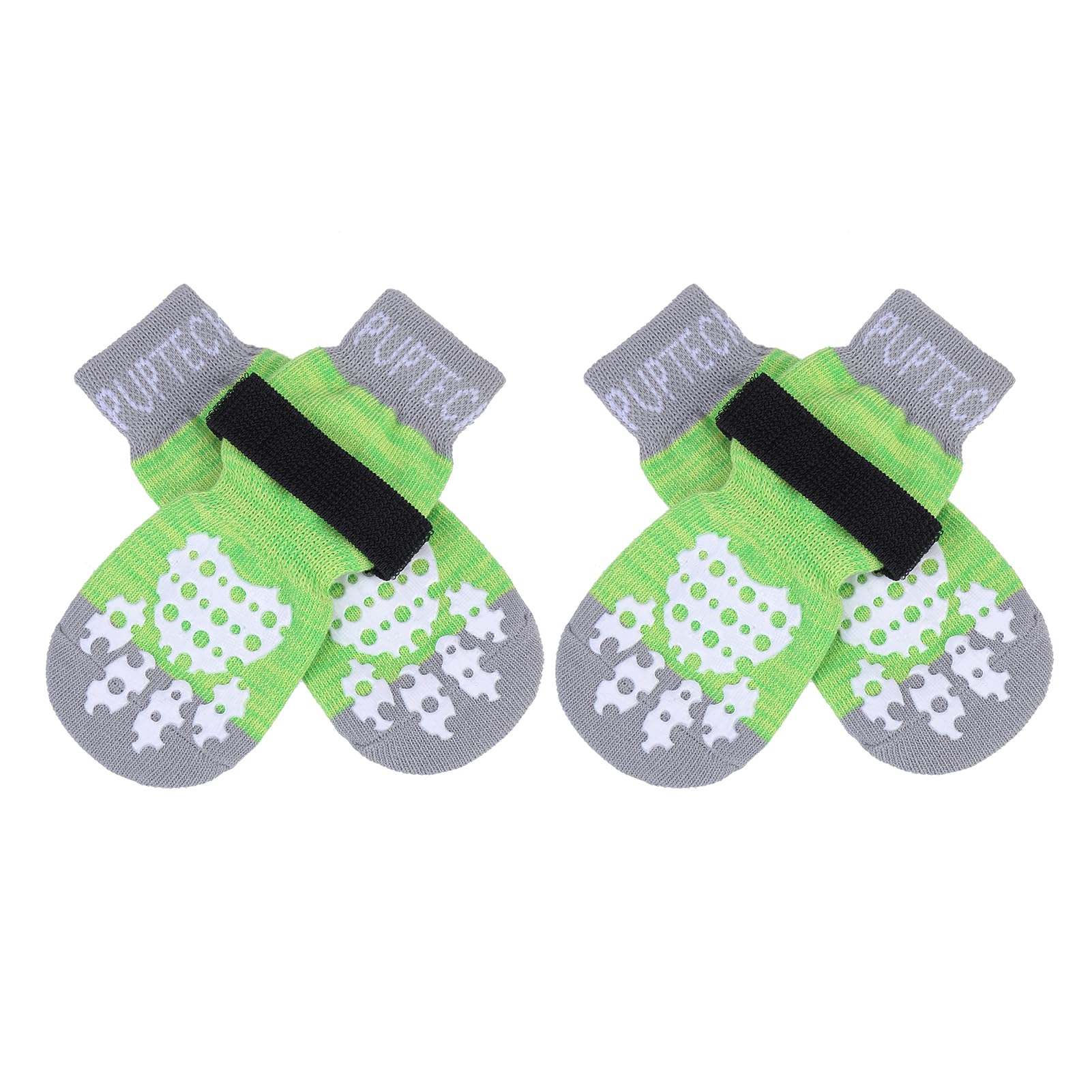 Pupteck Anti-Slip Dog Socks With Double Sides Grips For Small Medium Large Dogs Hardwood Floors Prevents Licking, Dog Shoes For Hot Pavement Traction Control For Senior Dogs, Fluorescent Green, L