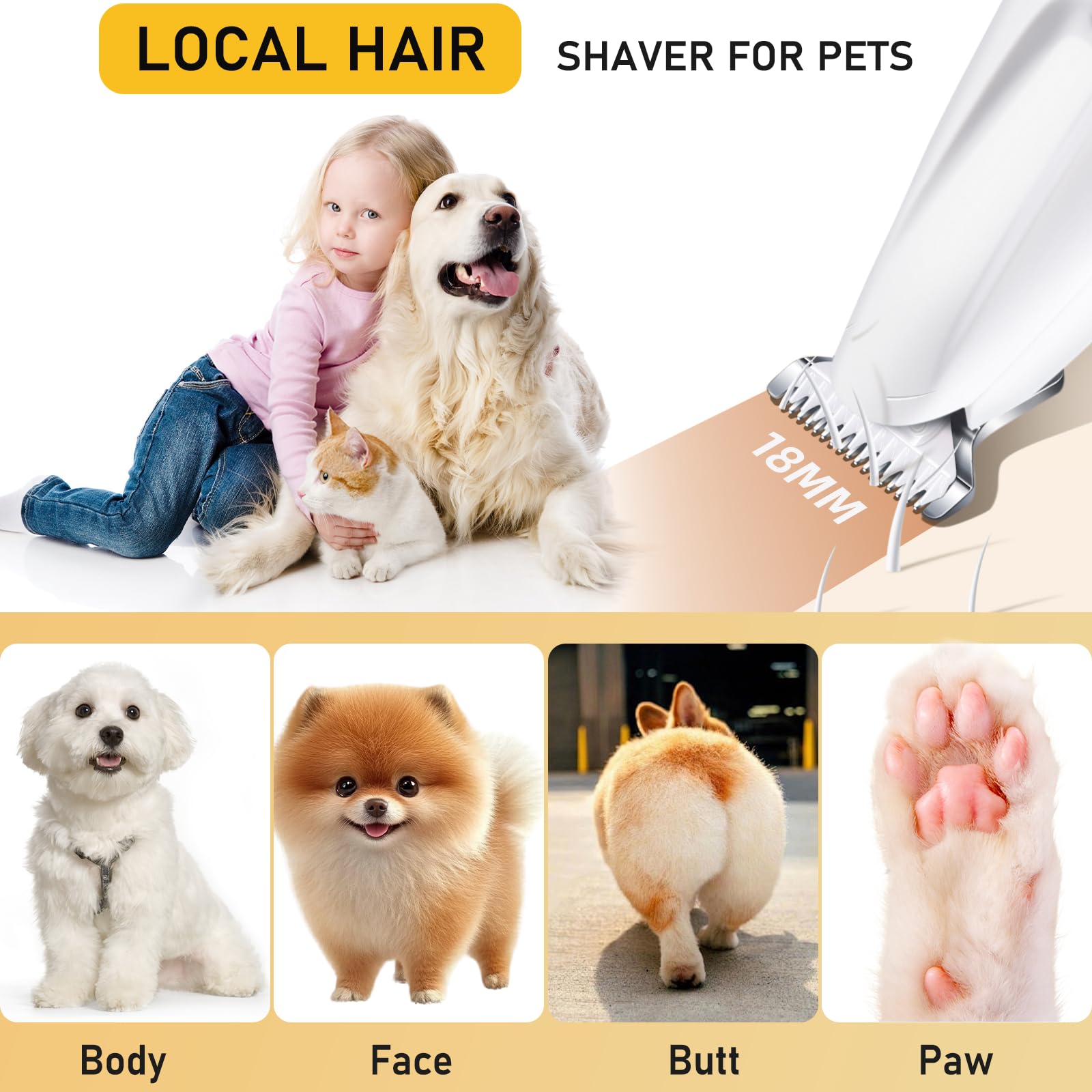 Saffory Dog Paw Trimmer, Pet Claw Trimmer with LED Light, Low Noise USB Rechargeable Pet Clipper. Suitable for Dogs and Cats, fo