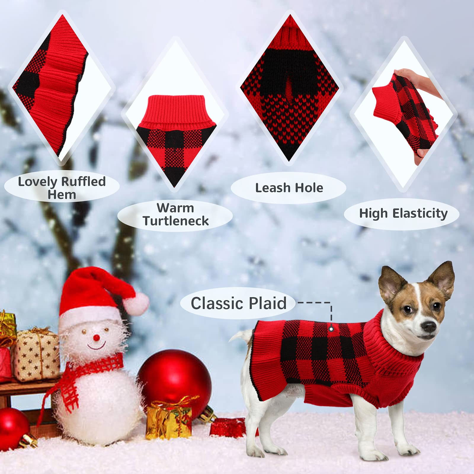 Qbleev Dog Sweaters For Medium Dogs, Dog Christmas Sweaters Puppy Sweaters Pullover Dog Sweater Dress Warm Winter Turtleneck Pet