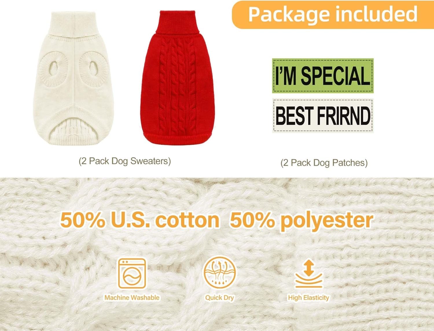 Roseelk 2 Pack Dog Sweaters For Small Dogs - Puppy Medium Warm Clothes In Winter, Turtleneck Pullover Design For Boy Girl Pet, Doggie, Cat, Kitten Chihuahua Bulldog Pug Beagles (2Xl, Red, Beige)