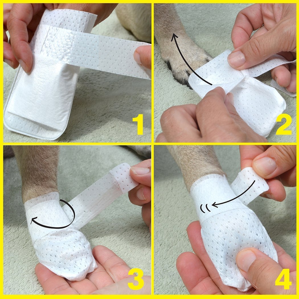 PawFlex Medimitt Bandages for Pets, XLarge, Stretchable, White, Pack of 4, Model ROM006
