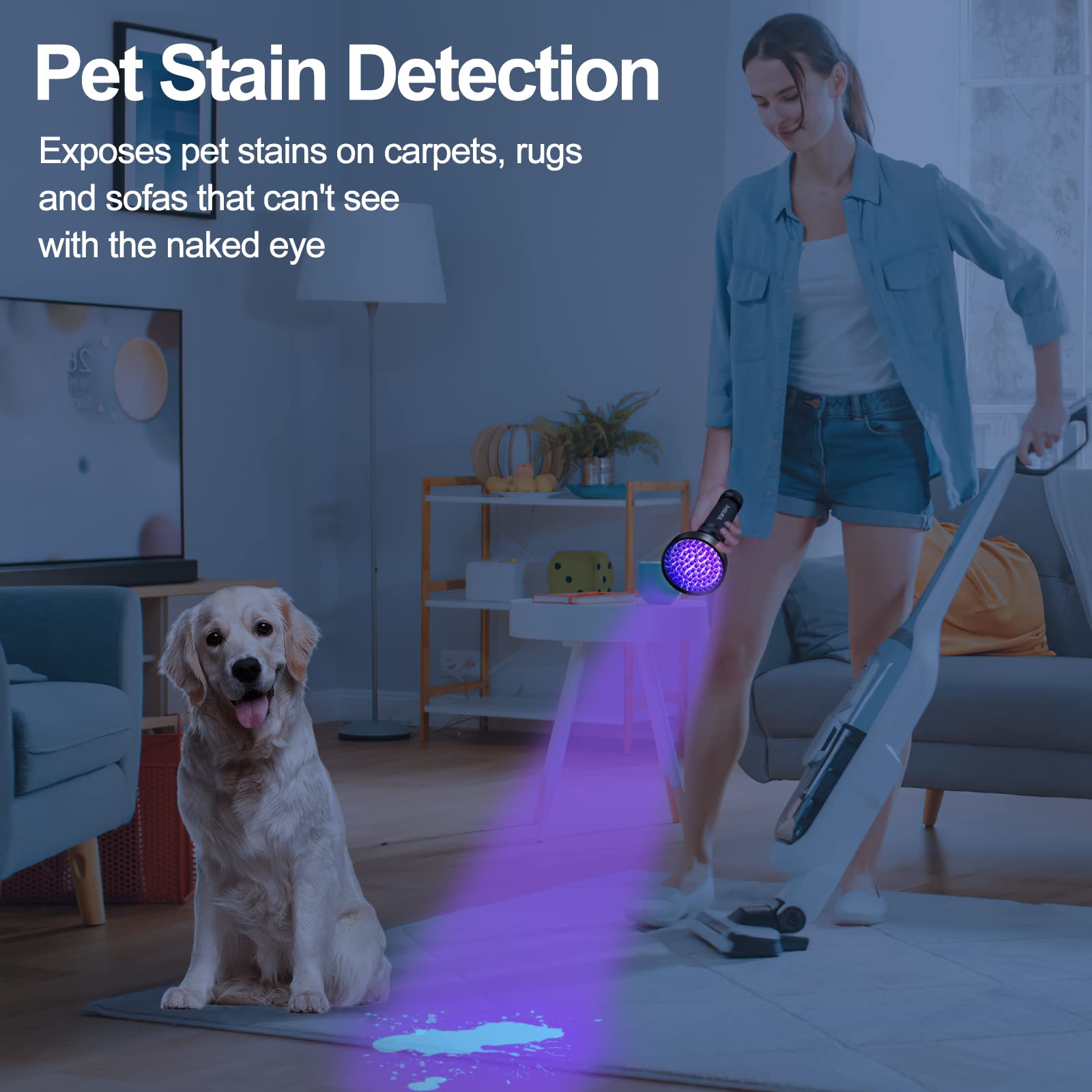 Vansky Black Light UV Flashlights, Ultra Bright 100 LED 395nm Ultraviolet Blacklight Detector for Dog Cat Pet Urine, Dry Stains