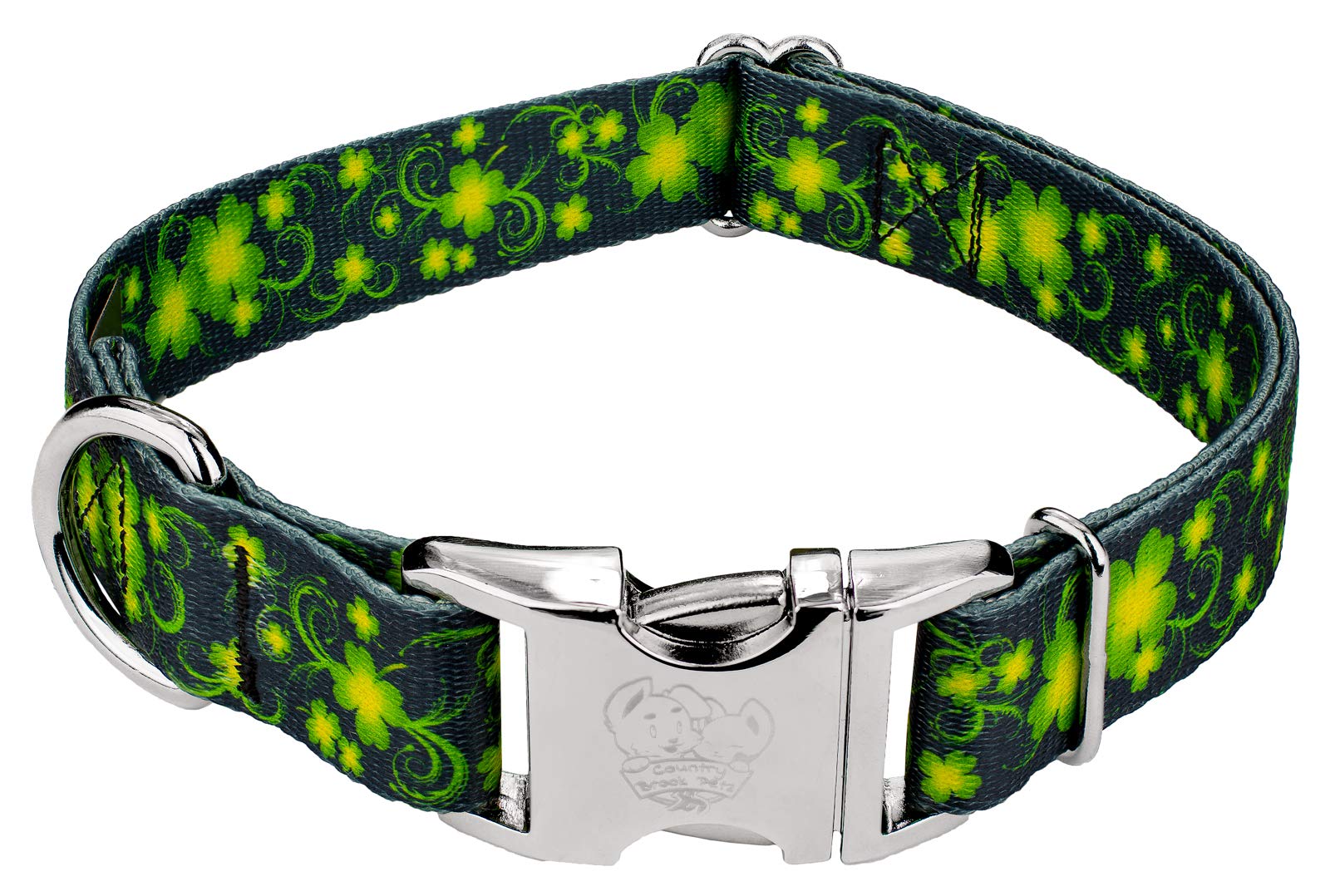 Country Brook Petz - Premium Clovers In The Wind Dog Collar - Irish Pride Collection Featuring Lucky Designs (5/8 Inch, Small)