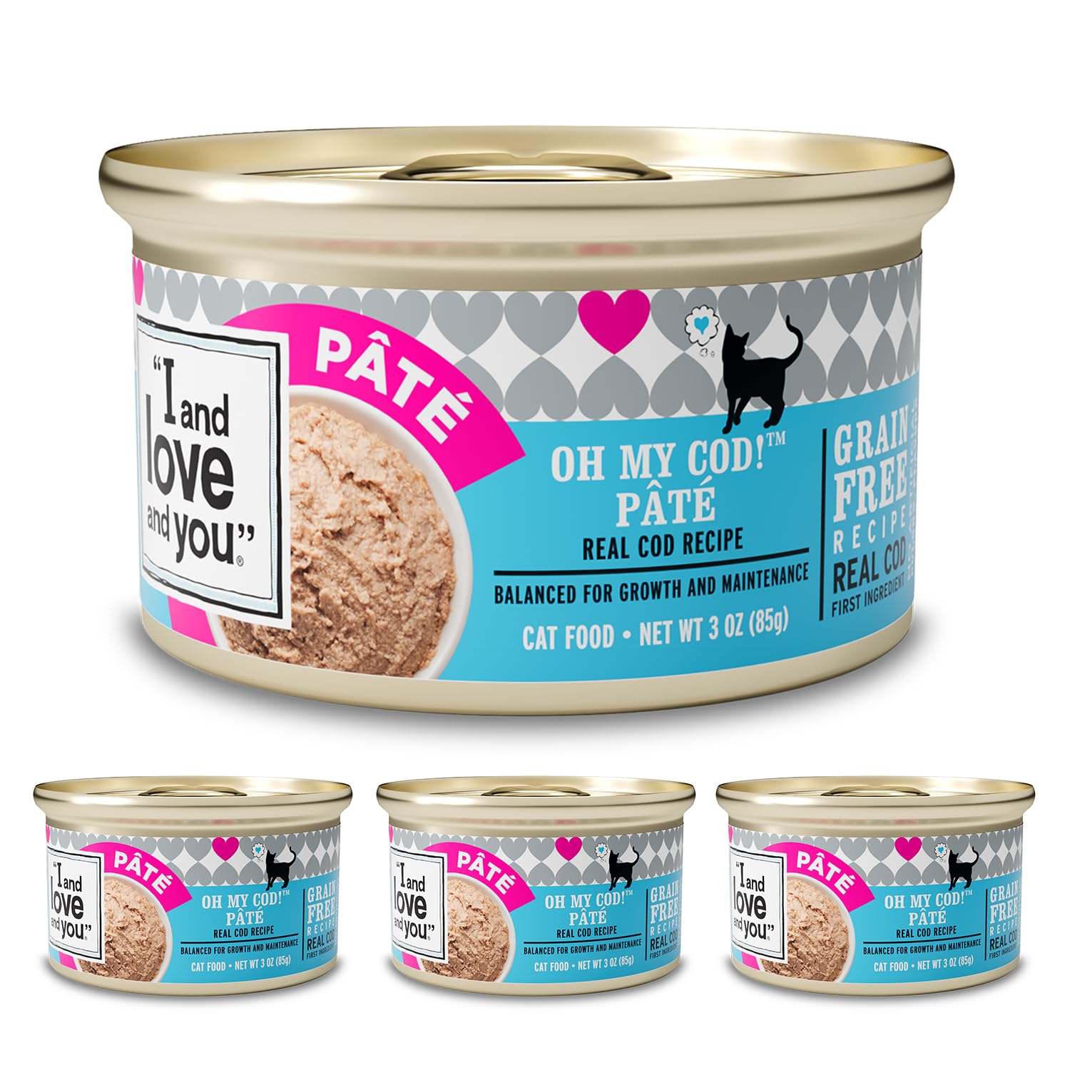 I and Love and You Wet Cat Food - Oh My Cod Pt   - Cod Recipe, Grain Free, Filler Free, 3oz Pack of 4 Cans