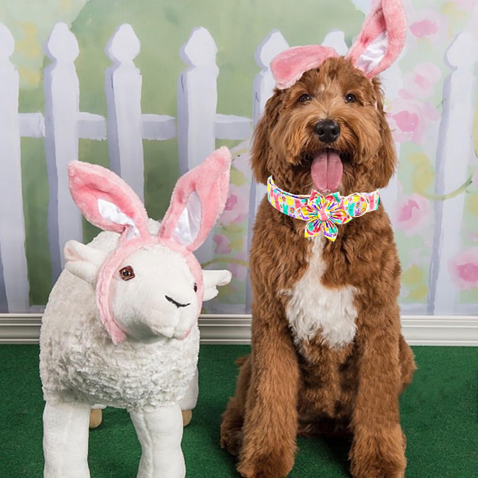 Elegant Little Tail Pink Bunny Print Dog Collar, Adjustable X-Small Puppy Collar With Removable Flower Bow, 8-12 Inches