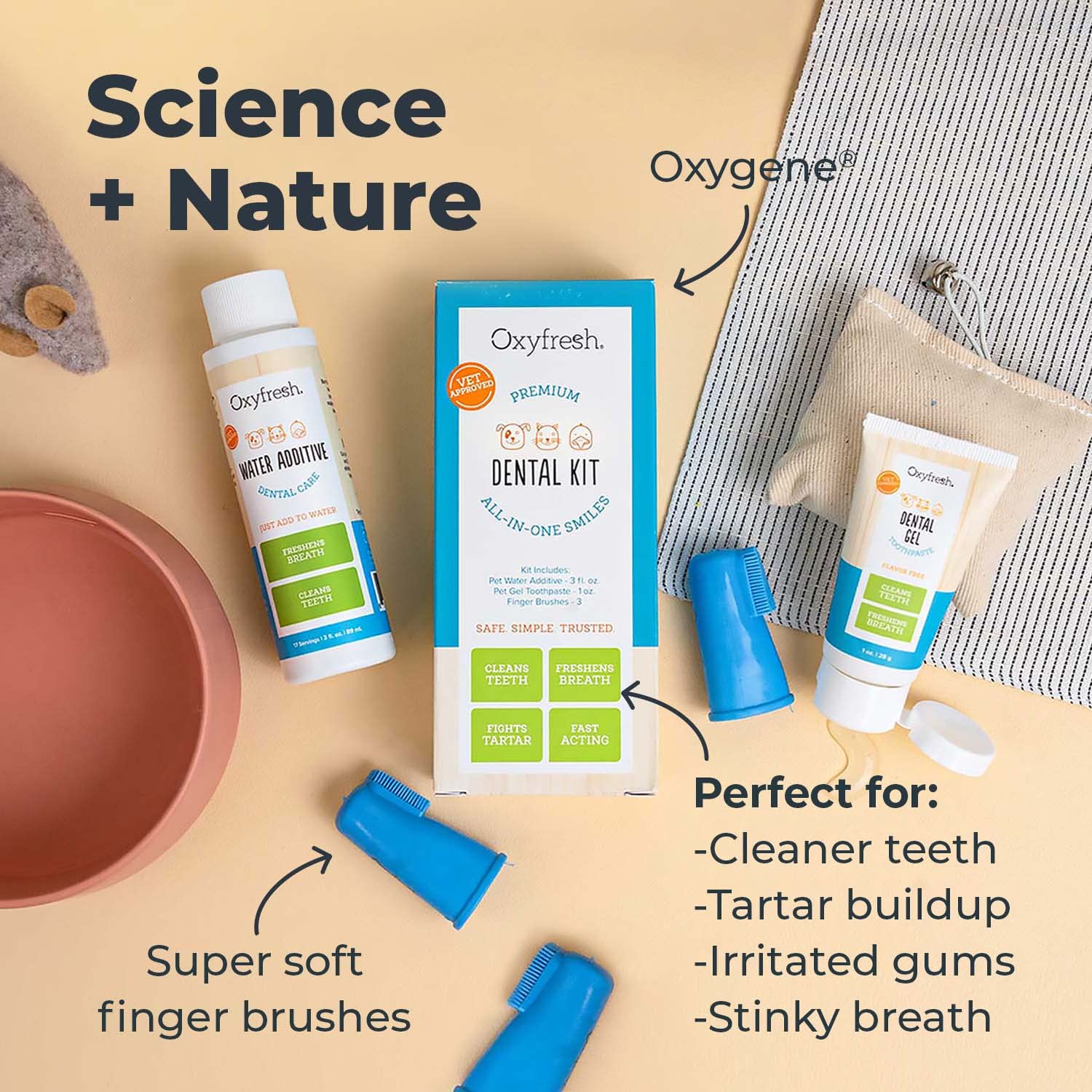Oxyfresh Premium Pet Dental Kit For Dogs & Cats  Easy Solution For Pet Fresh Breath, Clean Teeth, Control Plaque & Tartar  Vet F