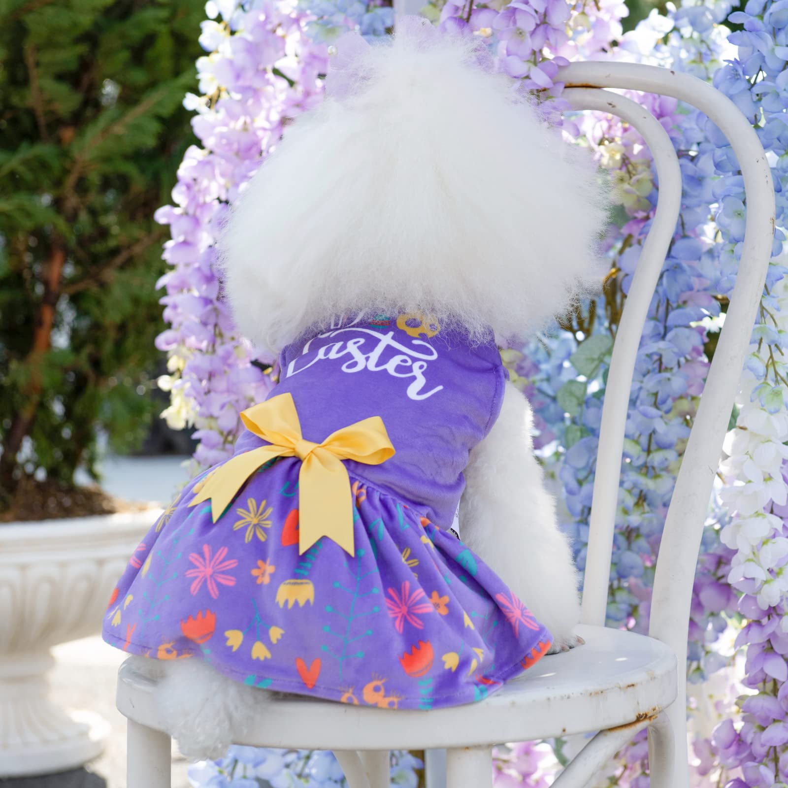 Cutebone Easter Dog Dress Velvet For Small Dogs Girl Flower Skirt Puppy Dresses Purple Dog Clothes Cva16L-D