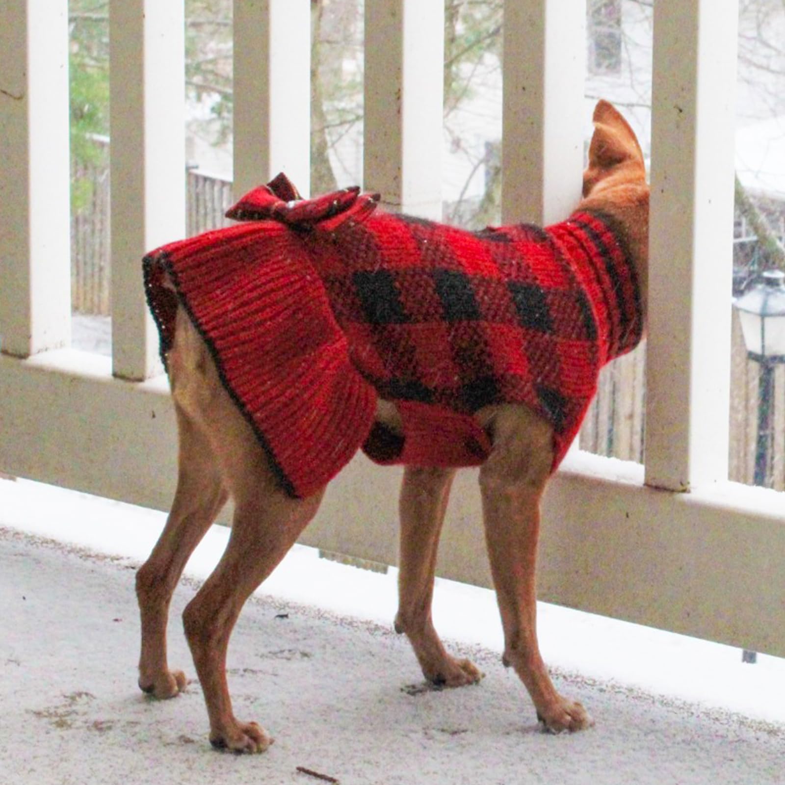 Kyeese Christmas Dog Sweater Dress With Bowtie Plaid Dogs Sweater For Small Dog Cat With Leash Hole