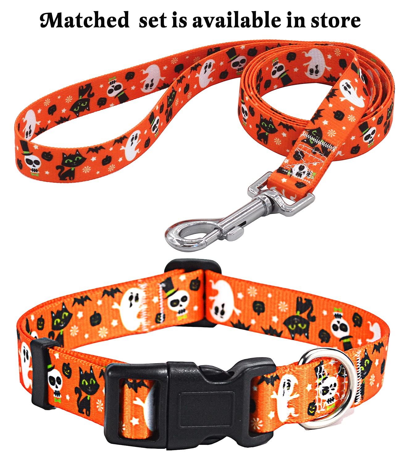 Mihqy Halloween Dog Collar - Pumpkin Bat Ghost Pattern - Adjustable For Small Medium Large Dogs(Halloween,L)