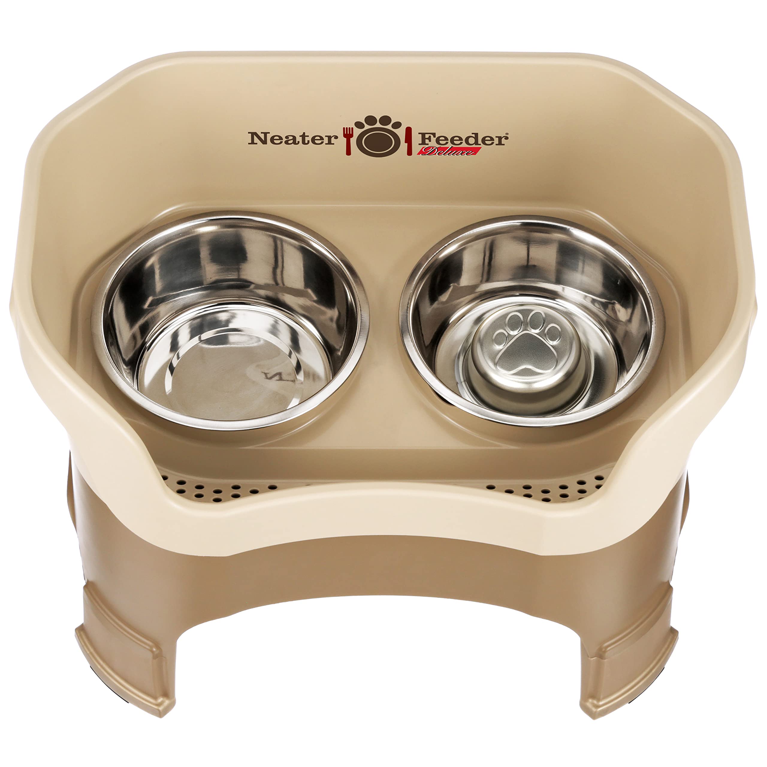 Neater Feeder Deluxe with Leg Extensions (Large + Slow Feed Bowl Combo, Gunmetal)
