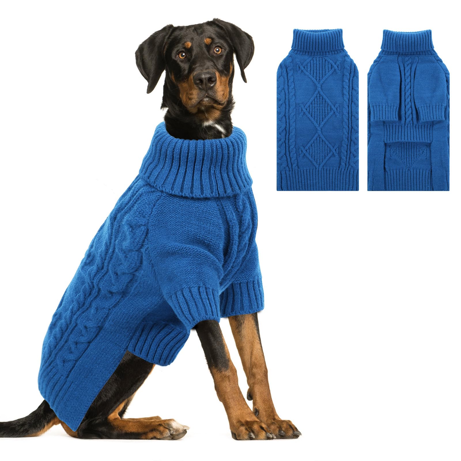 Asenku Knitted Dog Sweater Big Dog Winter Pullover With Turtleneck, Warm Multi-Breed Pet Outfit, Border Collie, Pit Bull, Golden