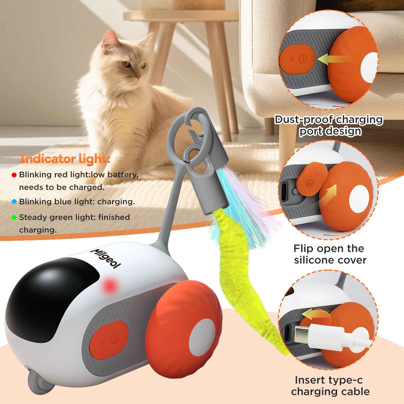 Milgeol Turbo Tail 3.0, Teazys Cat Toy Turbo Tail, Smart Remote Control Electric Interactive Cats Toy, Type-C Rechargeable Turbo