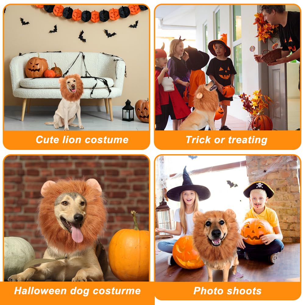 Vivifying Lion Mane For Dog, Adjustable Halloween Dog Lion Costume Wig With Ears For Medium Dogs, Realistic & Funny Dog Accessory Perfect For Parties And Photoshoots (Medium, Dark Brown)