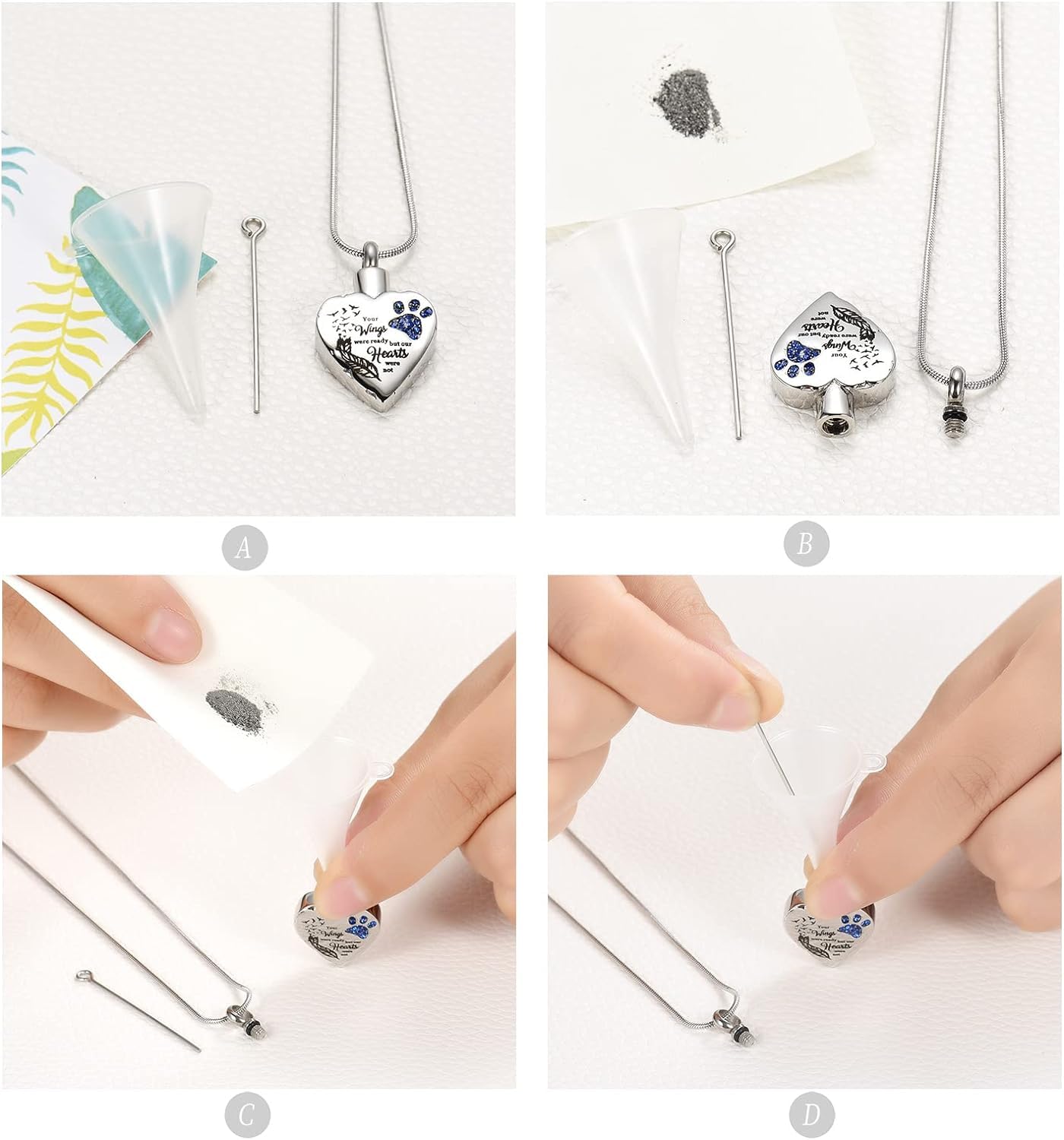 Memorial Jewelry Your Wings Were Ready, But My Heart Was Not Stainless Steel Carved Locket Cremation Urn Necklace For Pet Dog Cats (Your Wings-Blue)