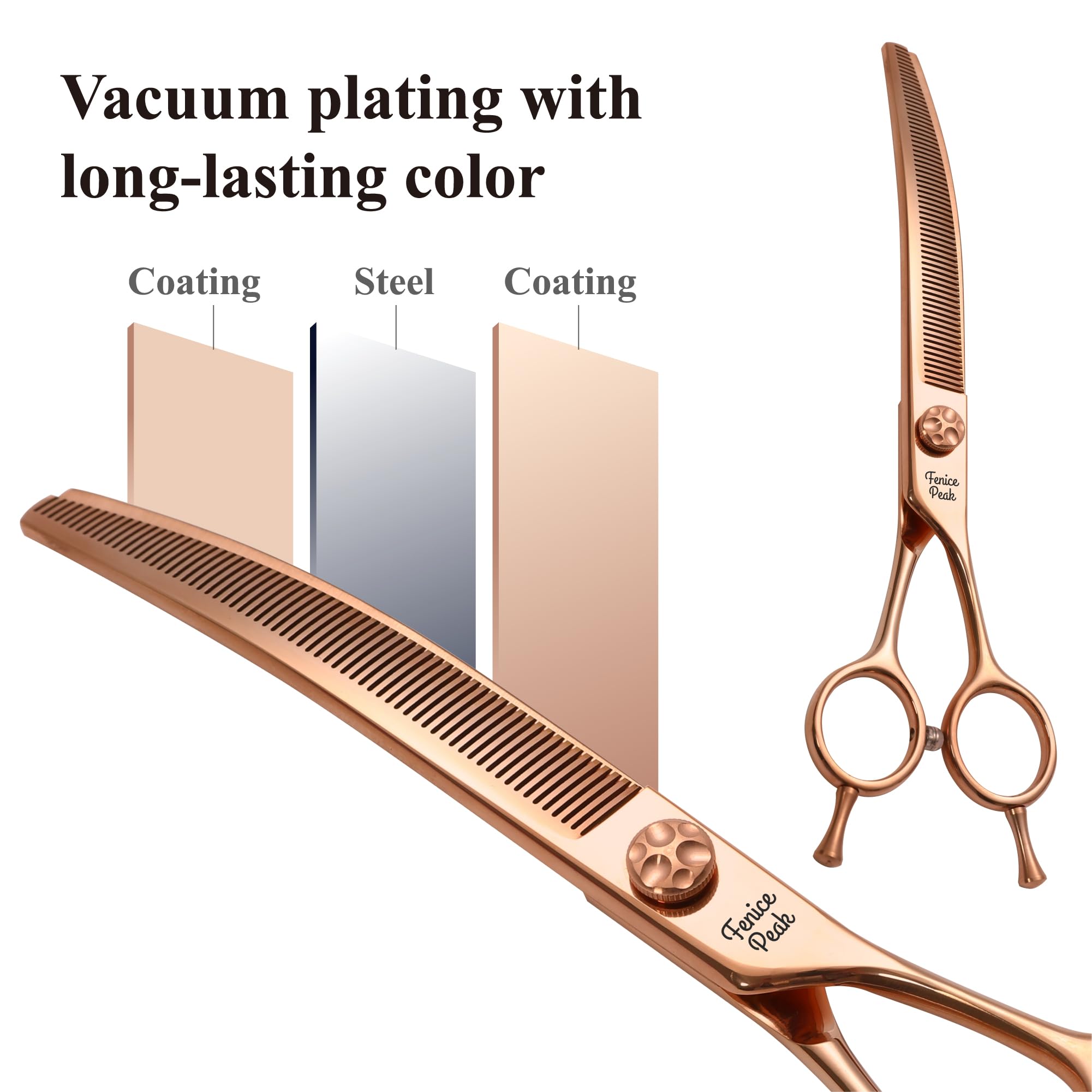 Fenice Peak Professional Dog Grooming Scissors Pet Curved Thinning Shears 7.0   Extremely Sharp Blades 440C Steel Thinning Sci