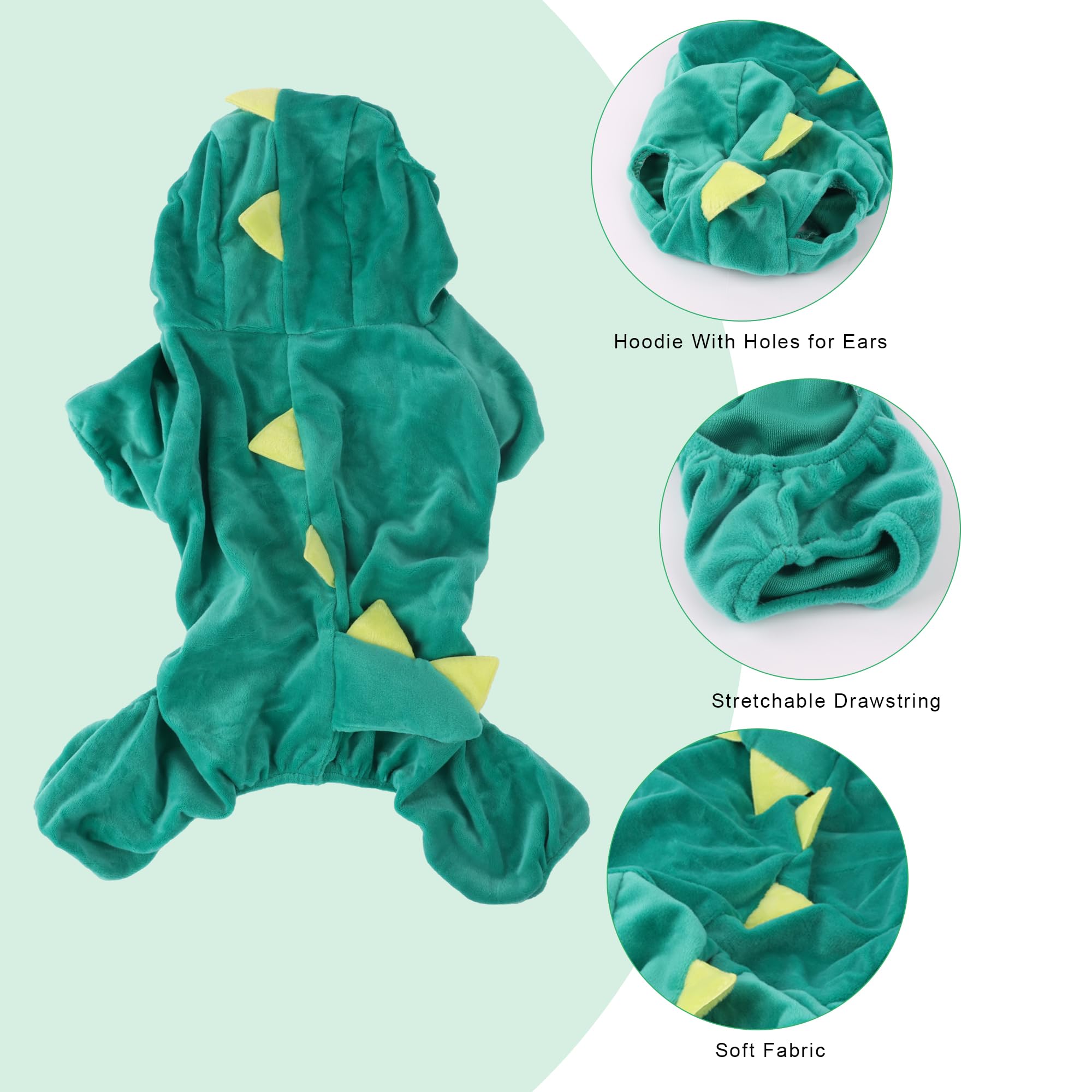 Delifur Dinosaur Dog Halloween Costume Pet Dino Hoodie For Small Dogs Cats (Xs, Green)