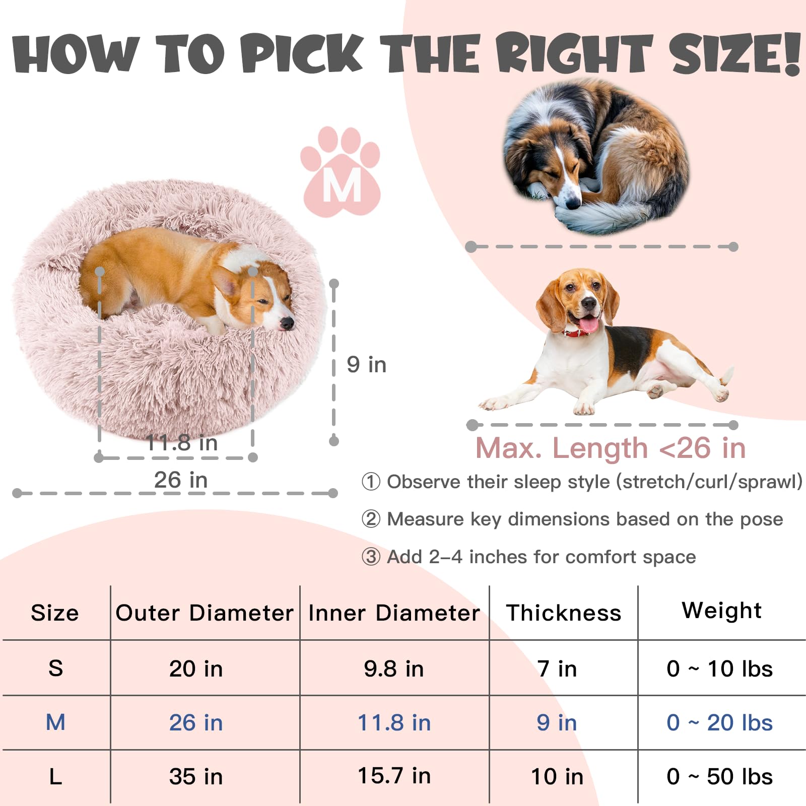 Himax Dog Beds For Medium Dogs, Donut Dogs Beds With Blanket Attached, Calming Dog Bed Washable (20''/26''/35'') Beige