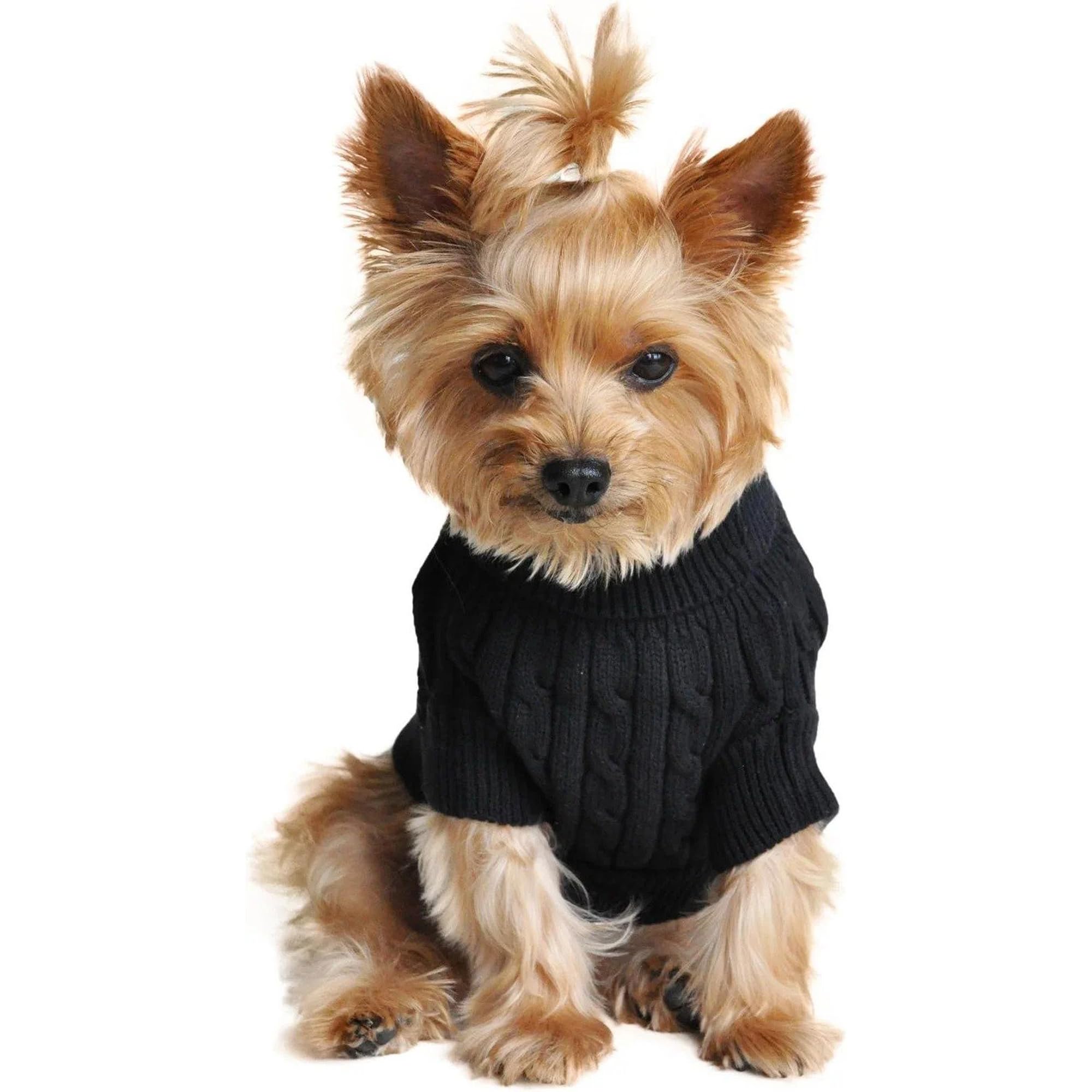 Combed Cotton Cable Knit Dog Sweater - Jet Black