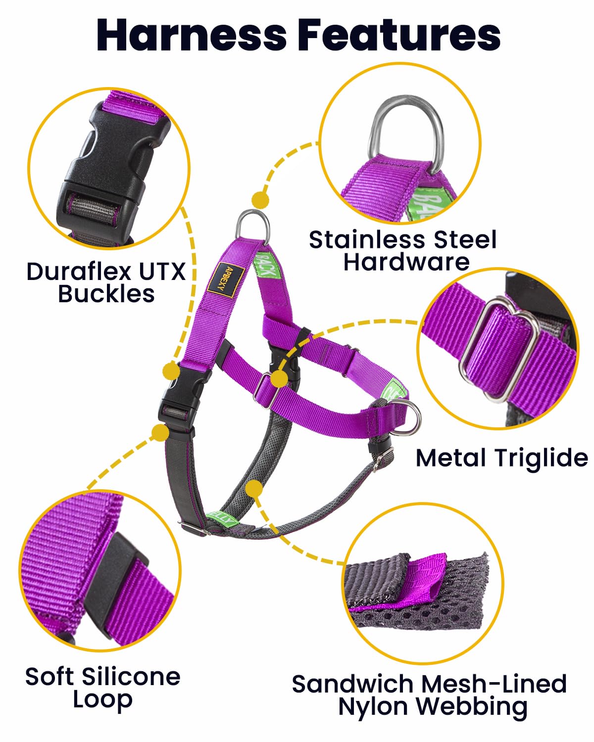 APDEXY Freedom No Pull Dog Harness for Large Dogs, Front Clip, Easy Walker, Anti Pull with Two Stainless D-Rings, Comfortable, S