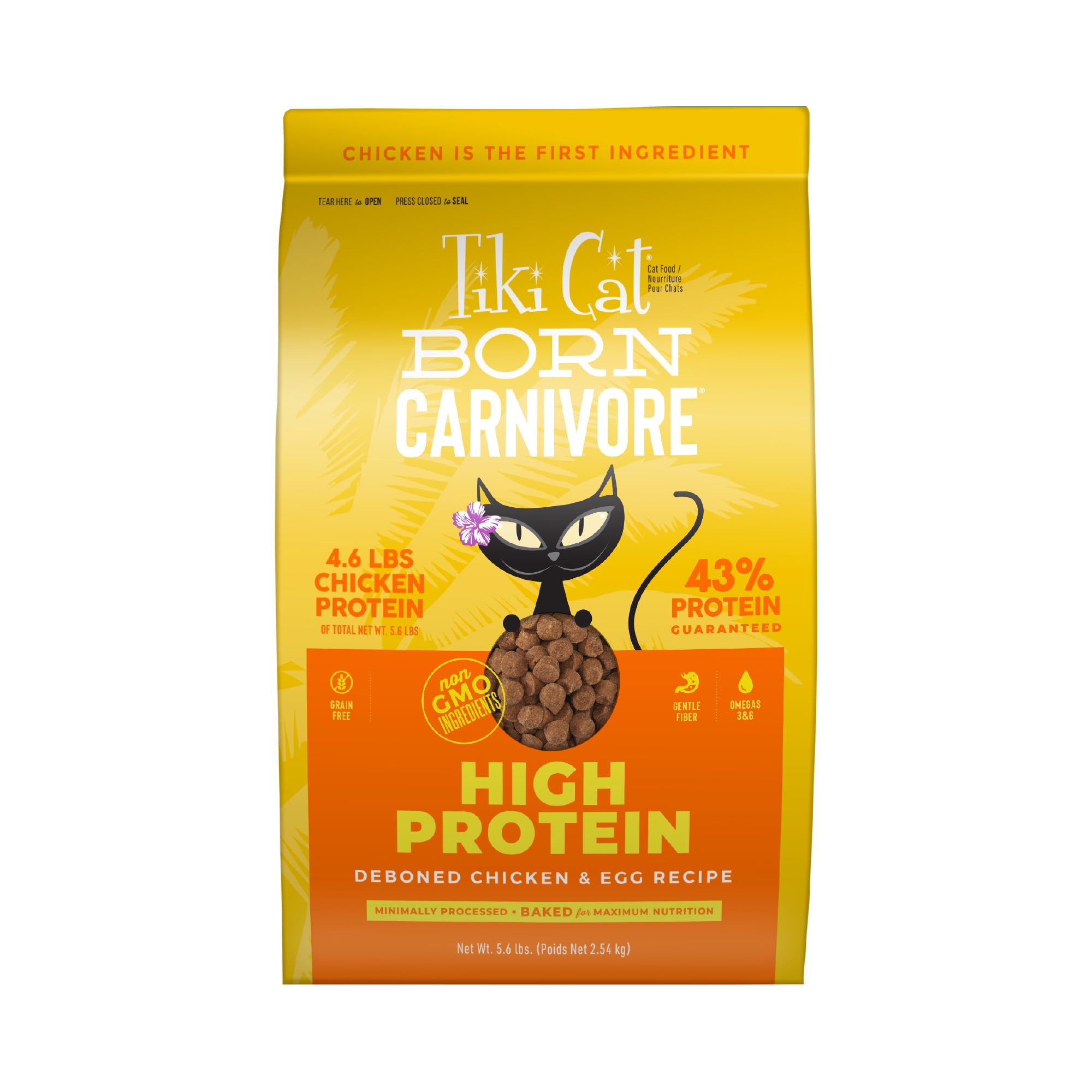 Tiki Cat Born Carnivore High Protein, Deboned Chicken & Egg, Grain-Free Baked Kibble to Maximize Nutrients, Dry Cat Food, 5.6 lb