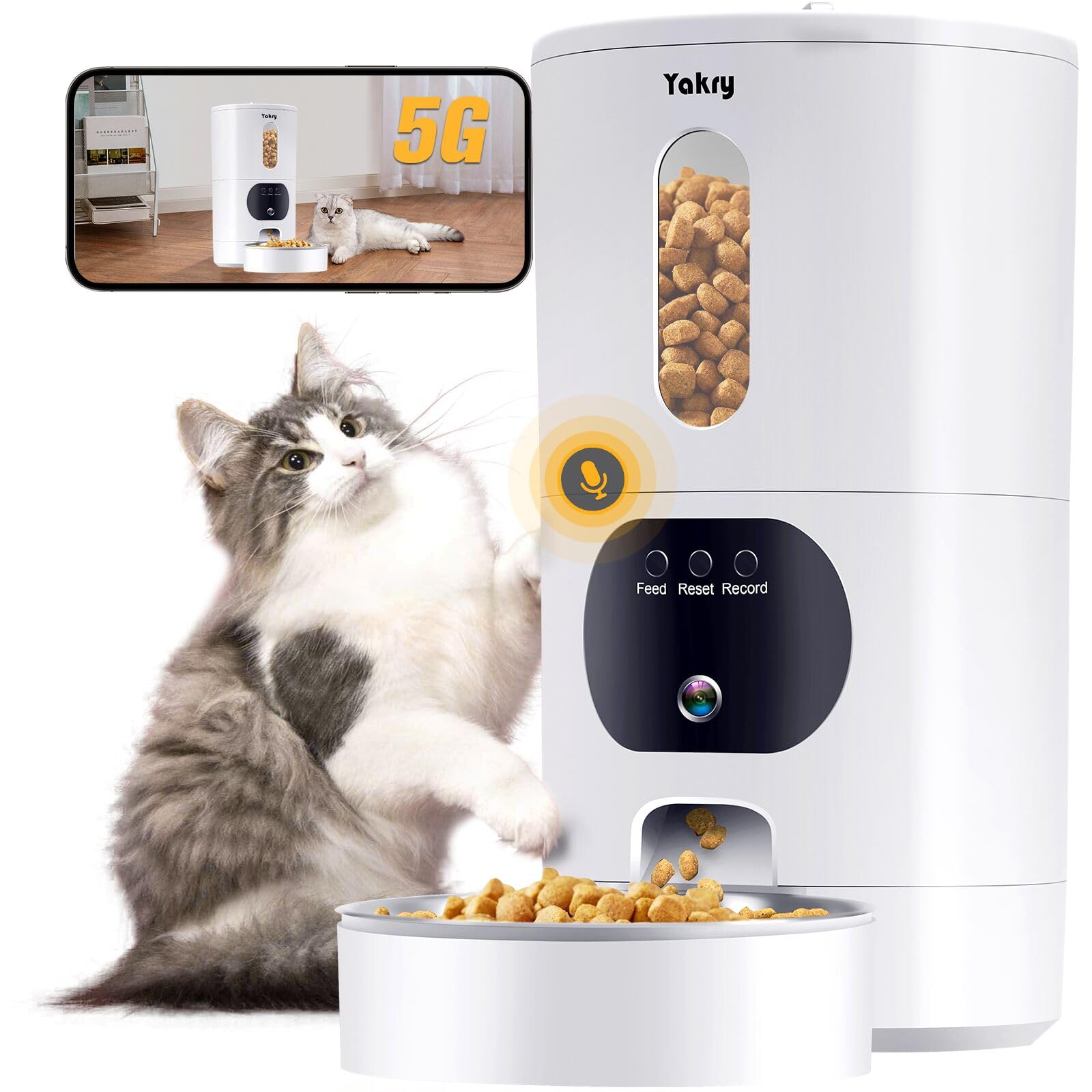 Automatic Cat Feeders Camera 5G: WiFi Easy to Clean Timed Smart Dog Food Dispenser 2-Way Audio Memory Function Pet Feeder HD 108