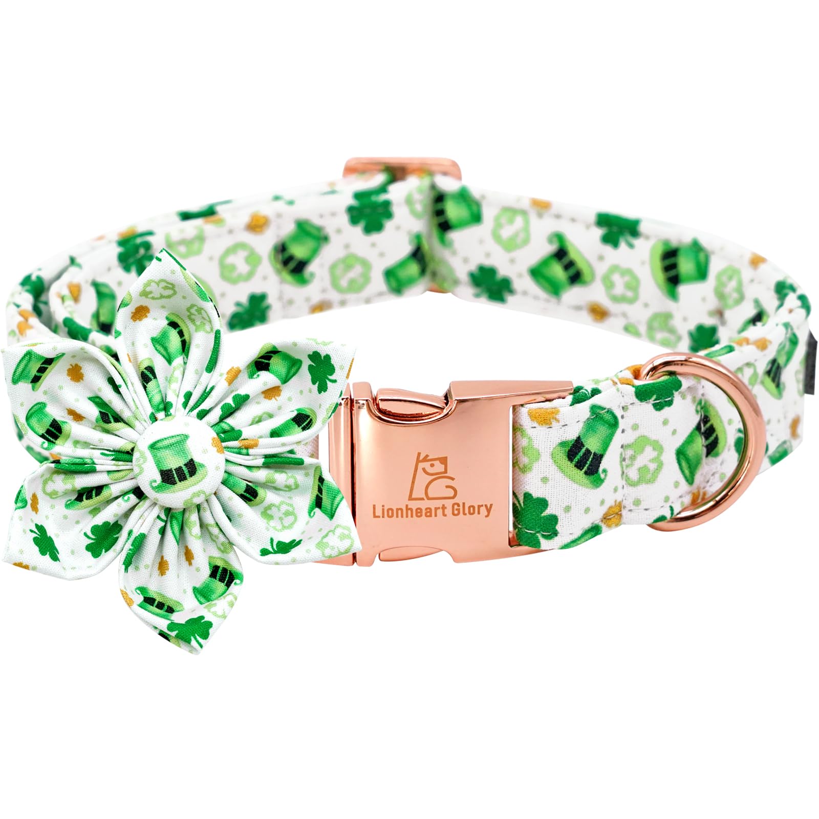 Lionheart Glory St. Patrick'S Day Collar With Flower Bows For X-Small Dogs, Green Lucky Clover Shamrock Collar