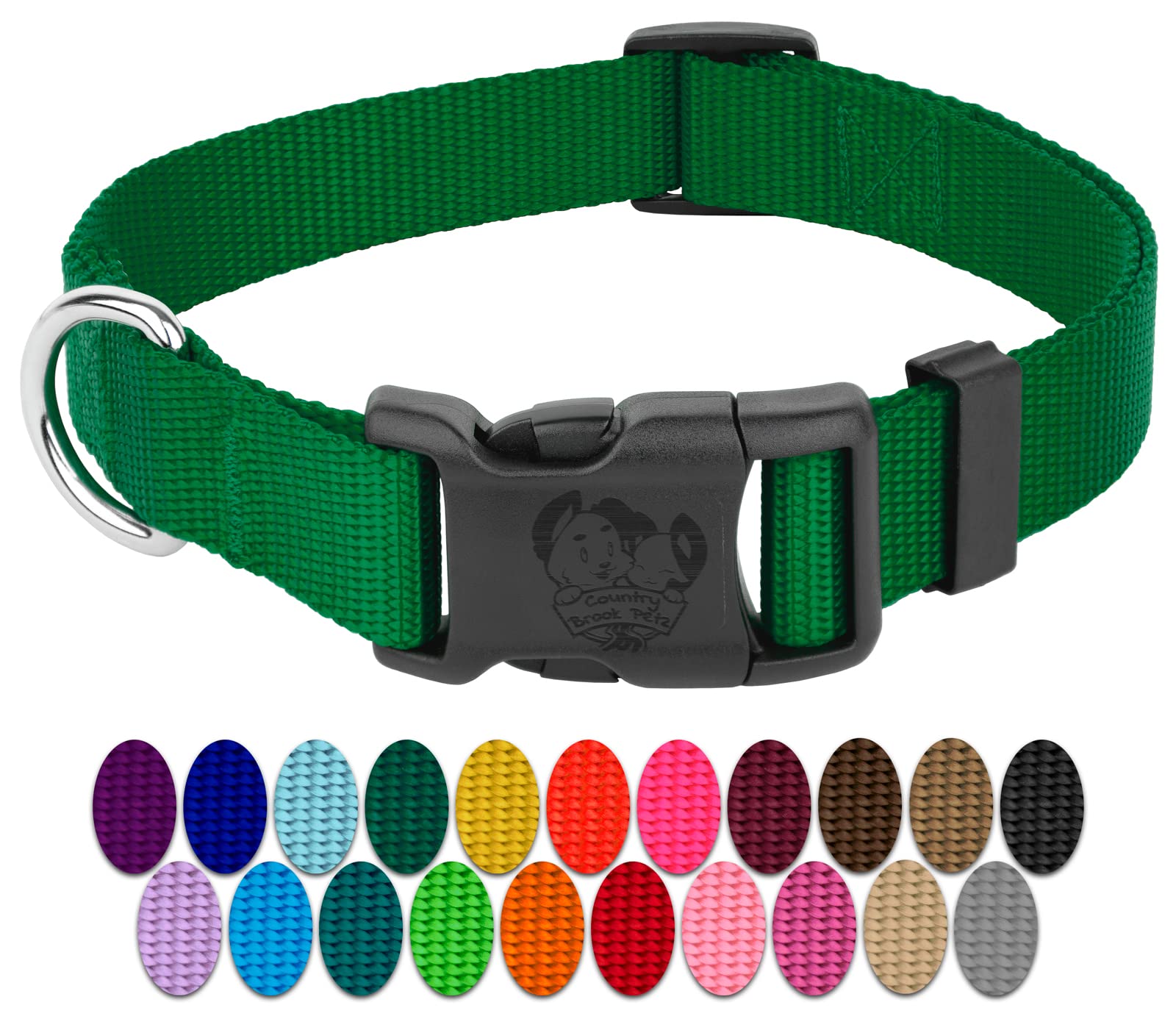 Country Brook Petz - 30+ Vibrant Colors - American Made Deluxe Nylon Dog Collar With Buckle (Extra Large, 1 Inch, Christmas Green)
