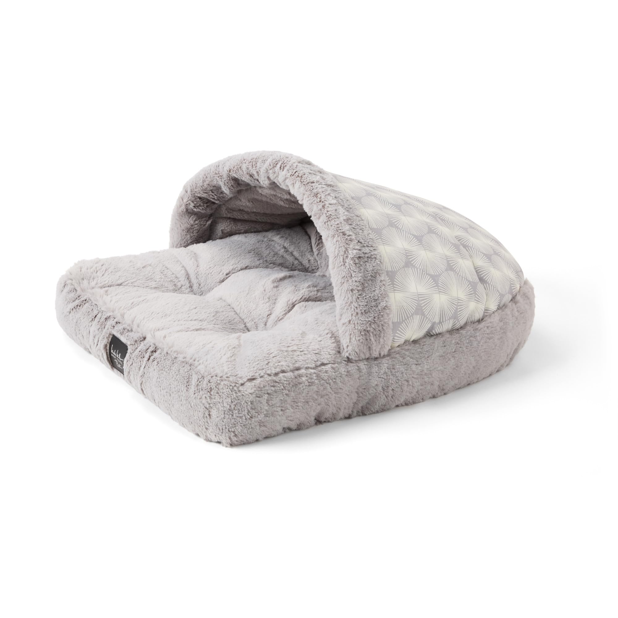 Nicole Miller New York Pet Kendall Fluted Geo Cozy Slipper Cave Pet Bed, Cozy & Calming, Non-Slip Bottom, Machine Washable, Grey
